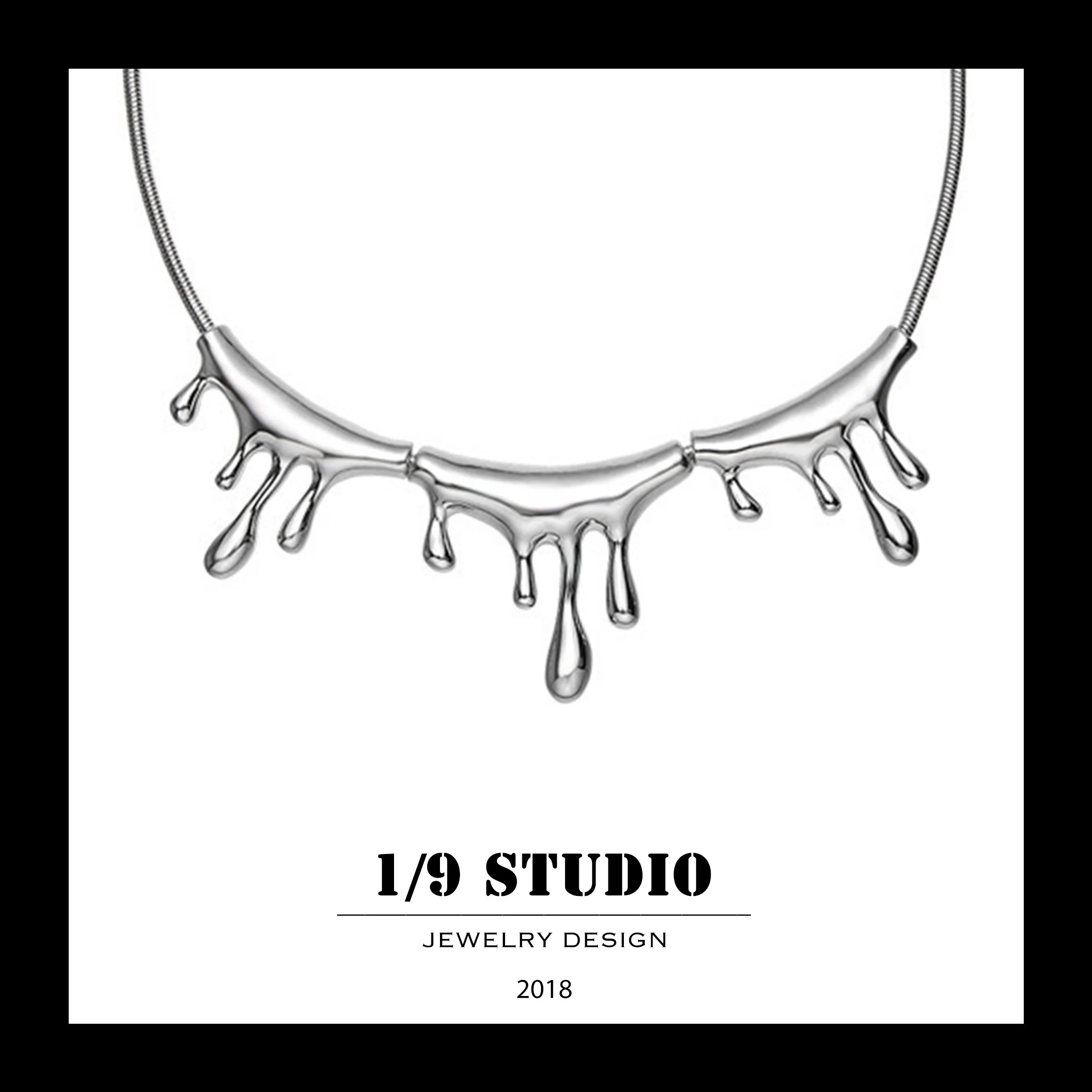 Liquid Drip Metal Statement 18K White Gold Filled Stainless Steel Silver Adjustable Necklace