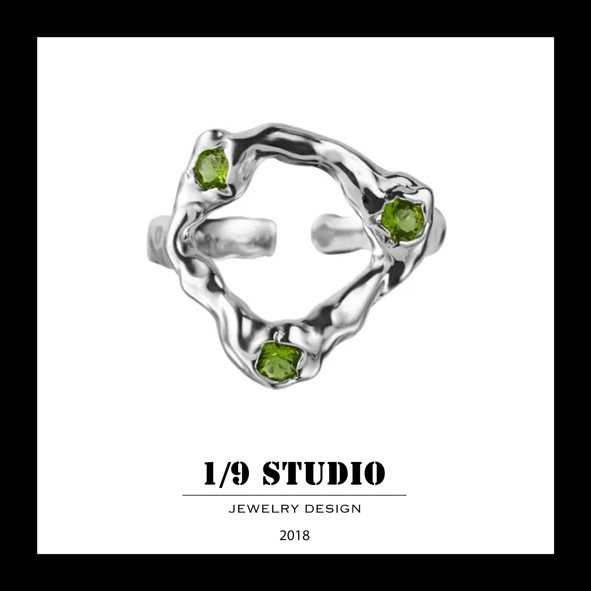 Emerald Orbit 925 Sterling Silver With Peridot Adjustable Ring