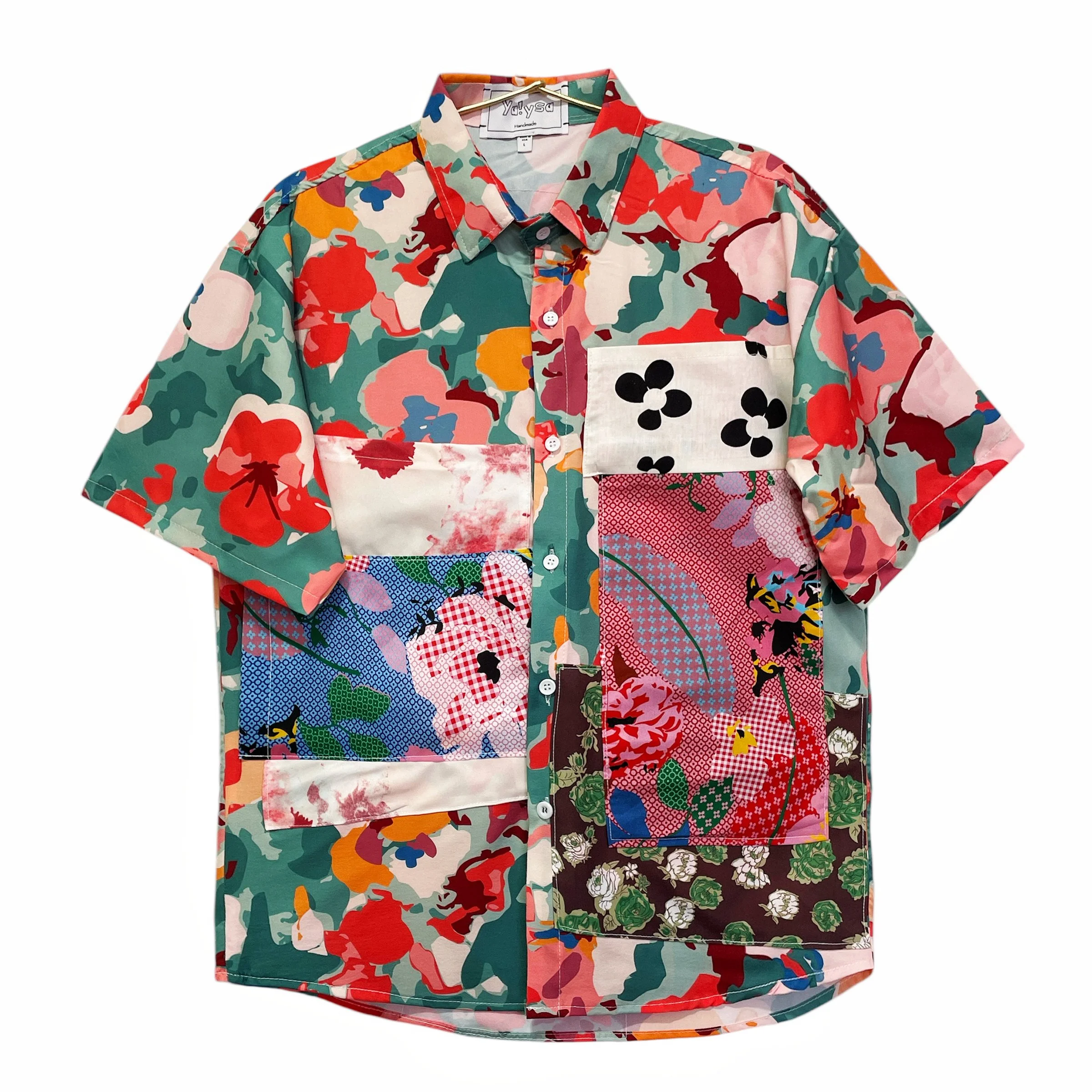 Handmade Short Sleeves Green Shirt