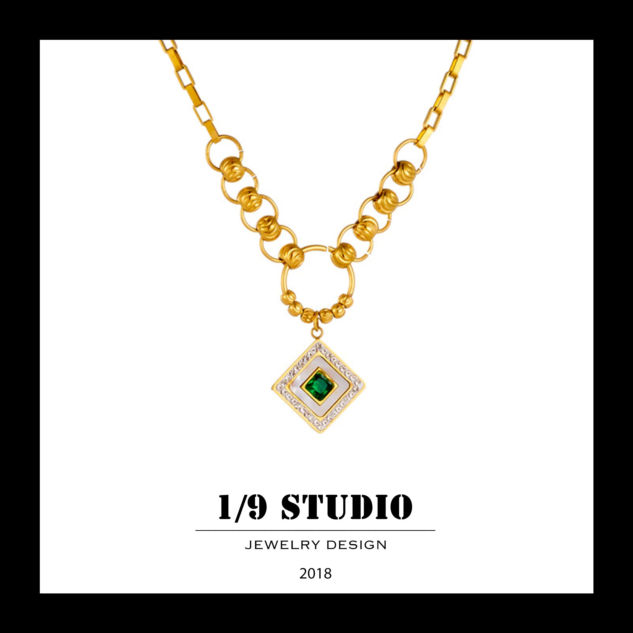 Opulent Emerald Square Charm 18K Gold Filled Stainless Steel Adjustable Necklace