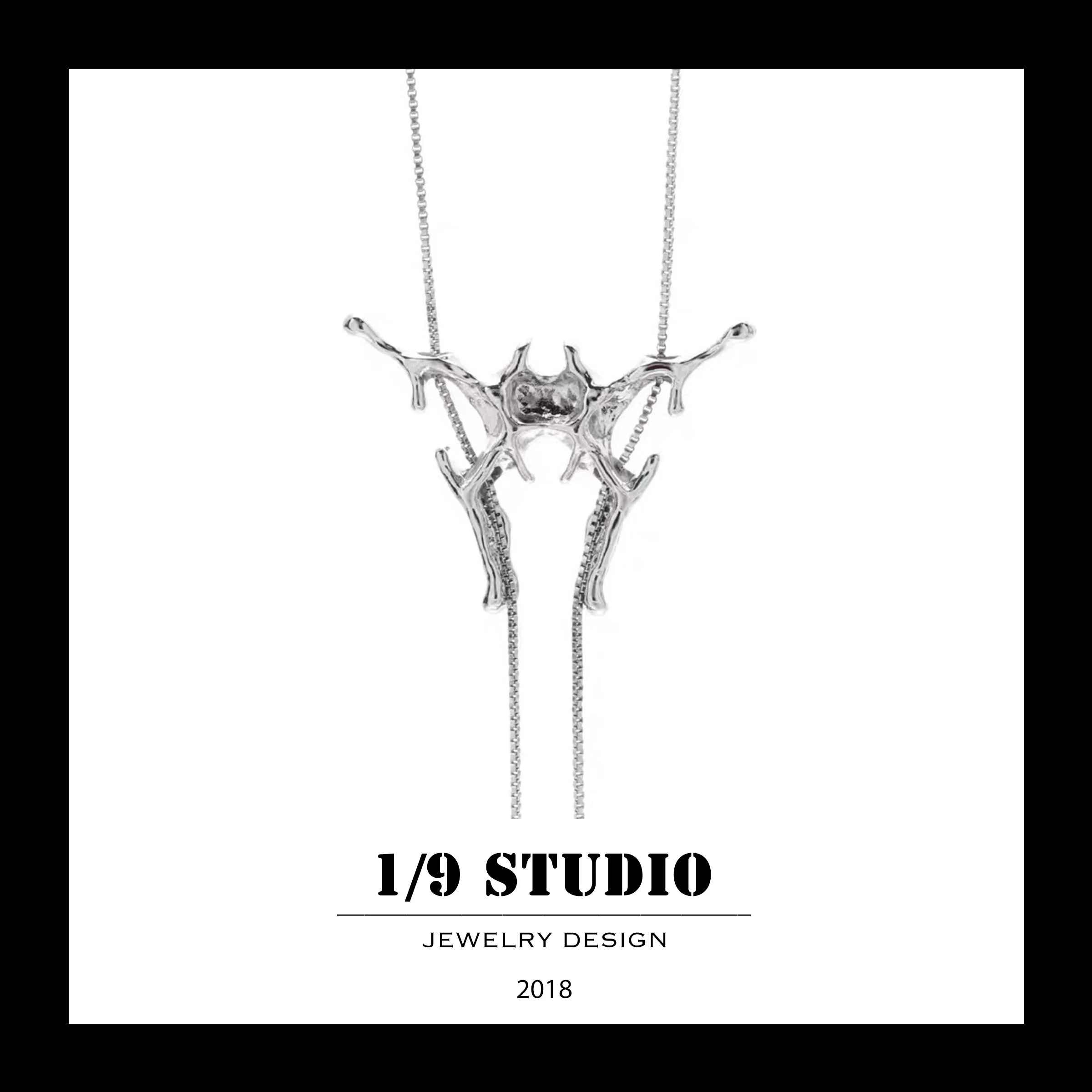 Silver Bio-Structure Drip 18K White Gold Filled Silver Adjustable Necklace