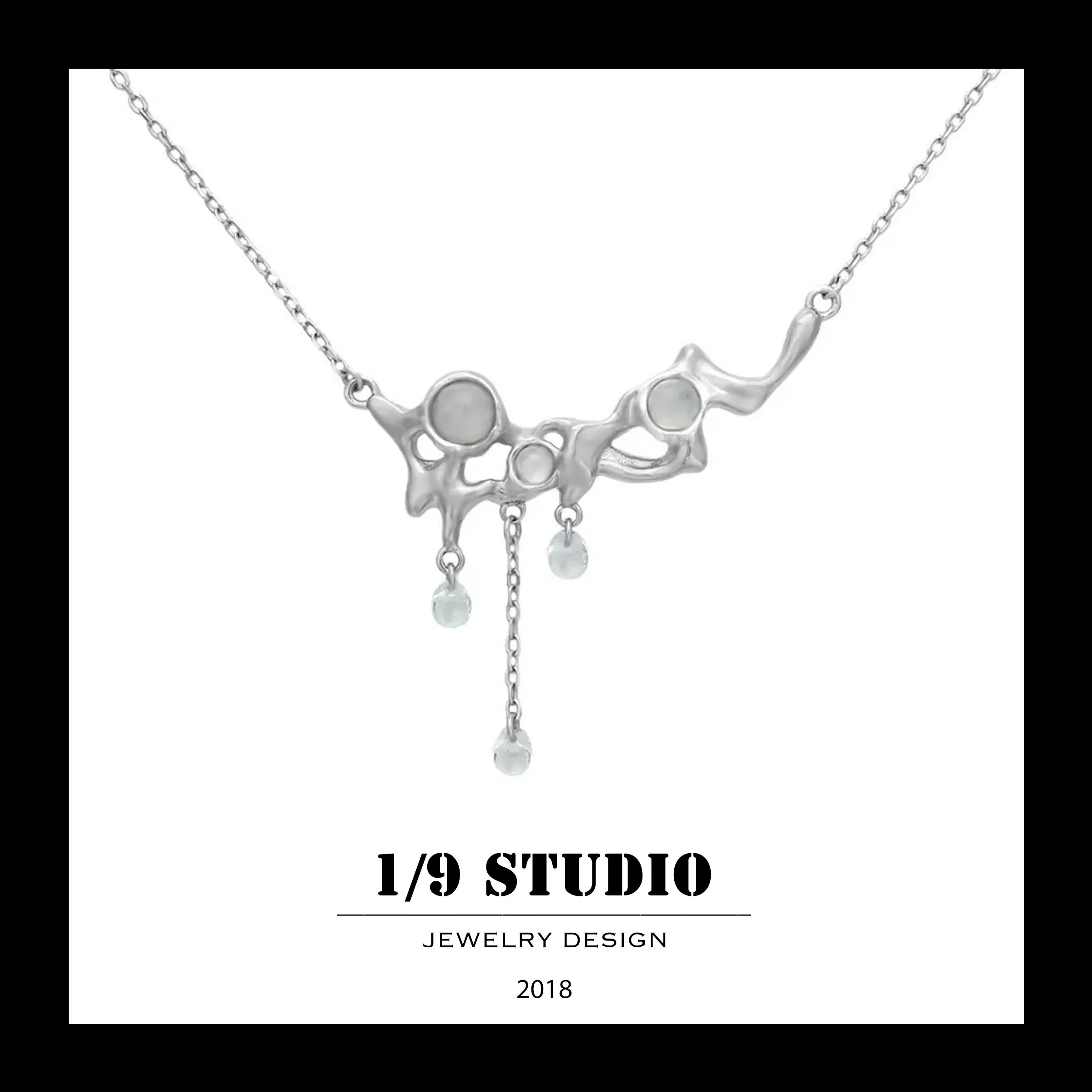 Liquid Orbit Drip Crystal 925 Sterling Silver Adjustable Necklace