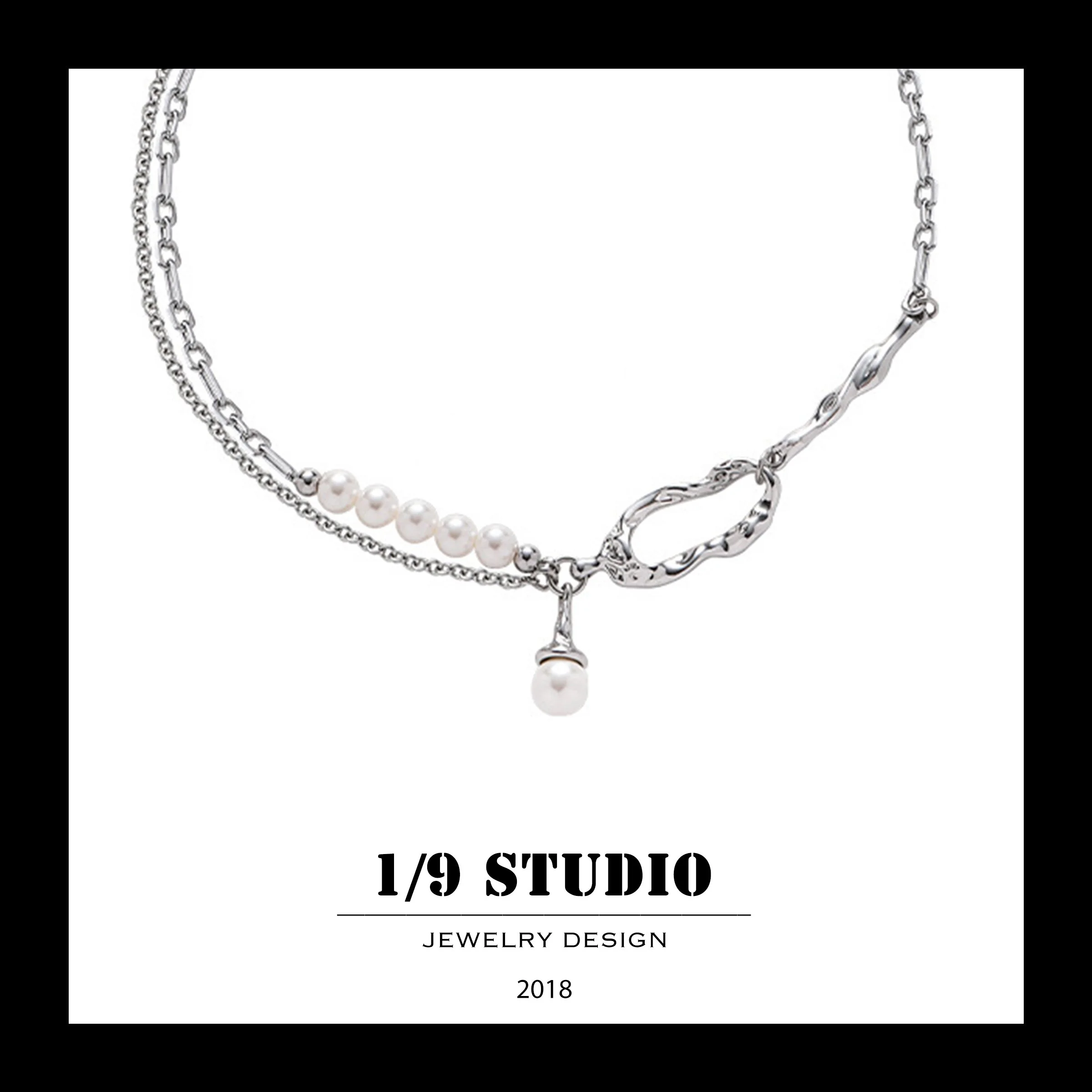 Asymmetric Silver Chain & Pearl Drop Stainless Steel Adjustable Necklace