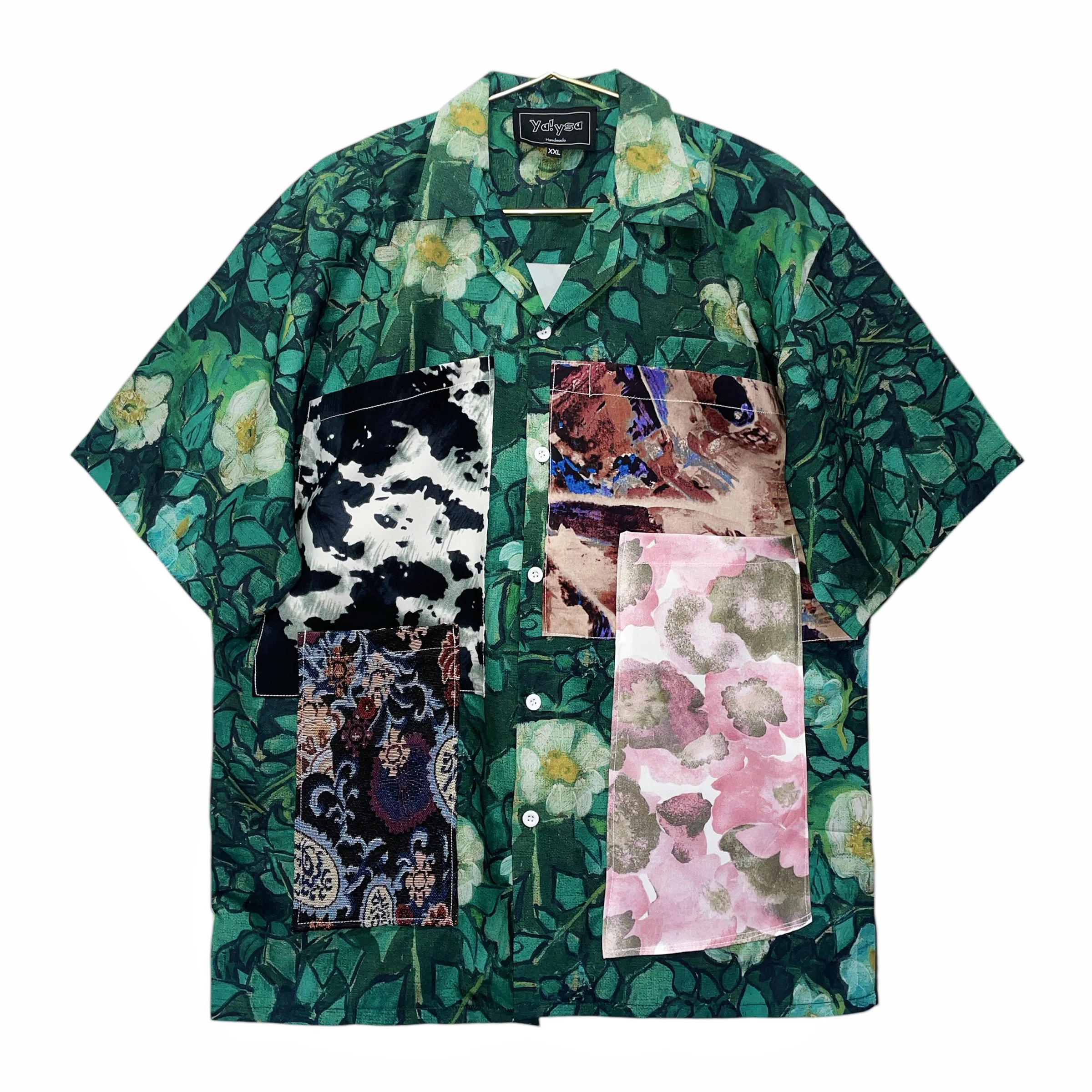 Handmade Short Sleeves Green Shirt