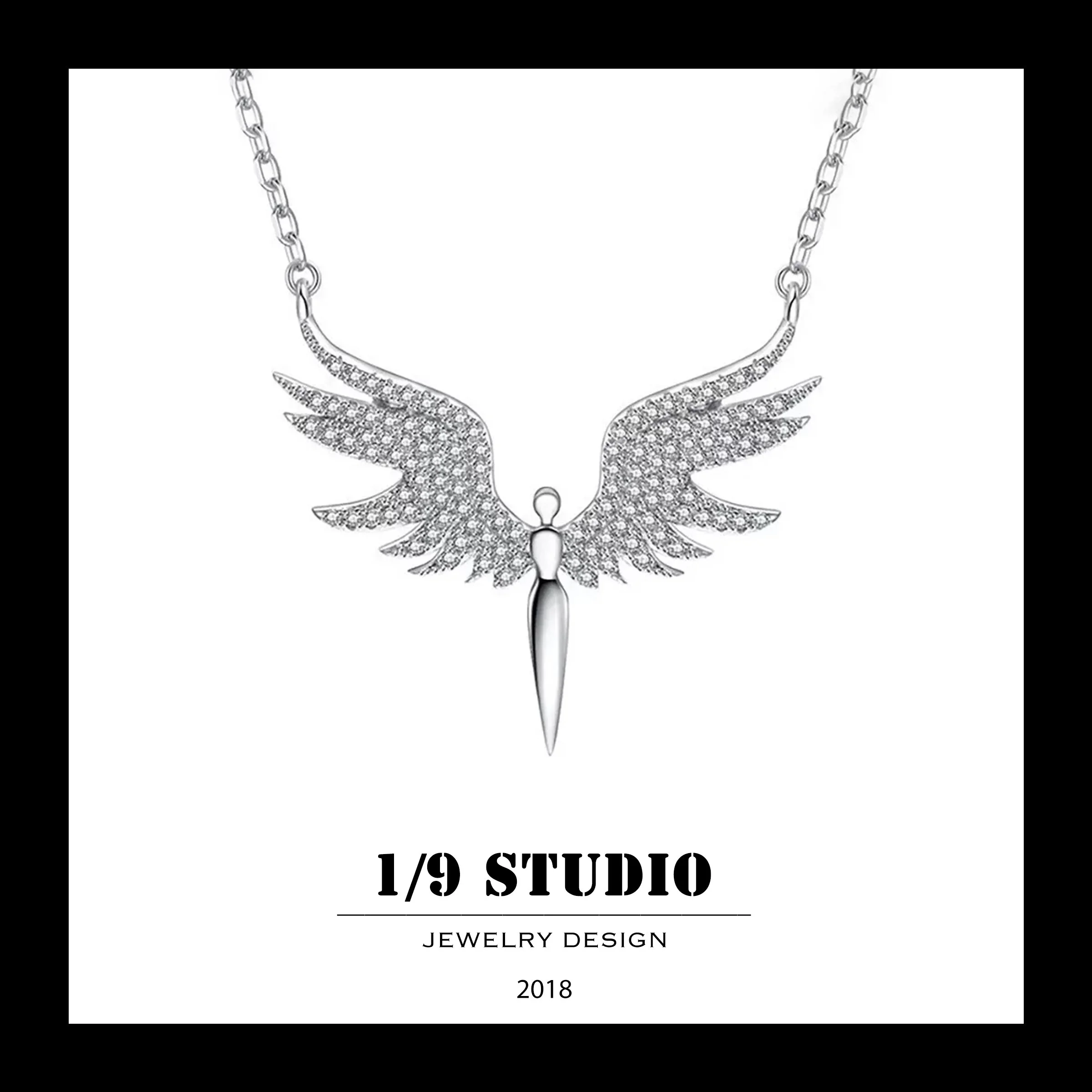 Silver Celestial Winged Guardian Stainless Steel Adjustable Necklace