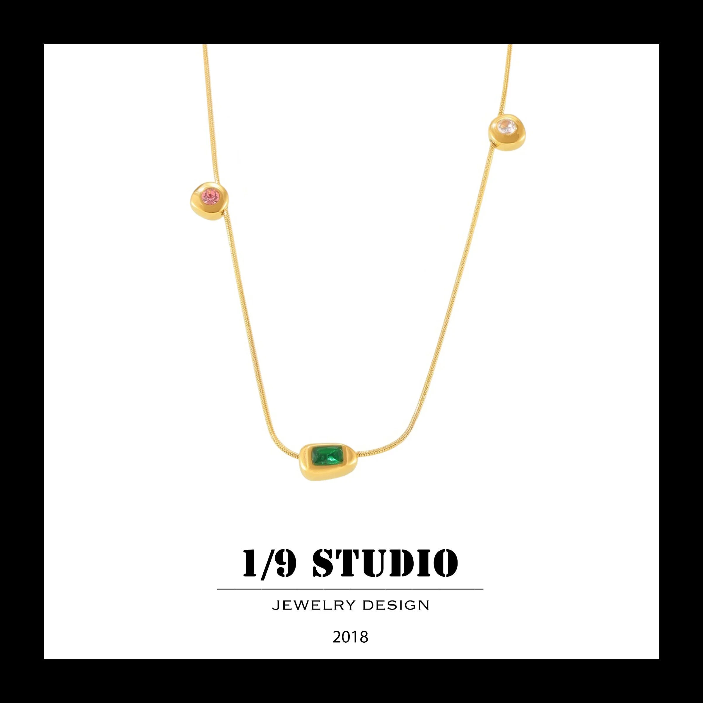 Tri-Gem Minimalist 18K Gold Filled Stainless Steel Adjustable Necklace