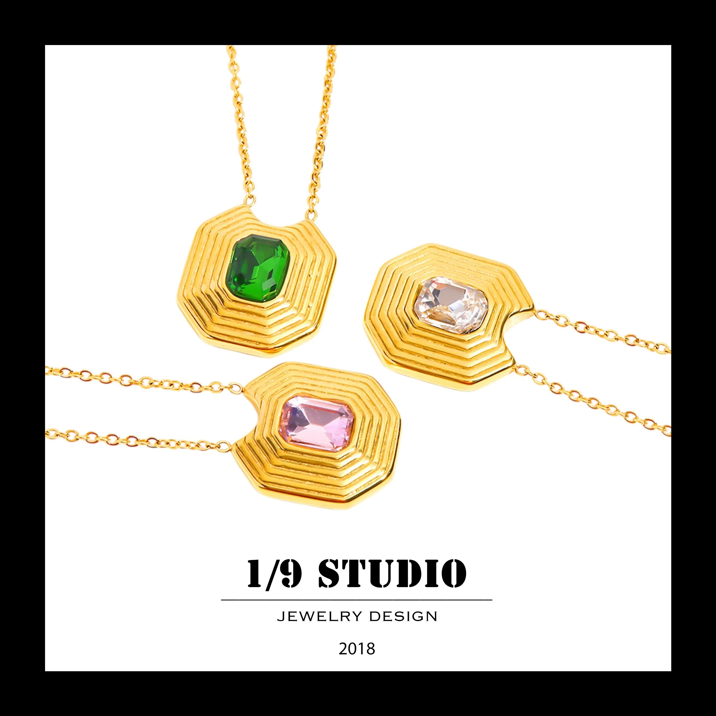 Octagon Radiance Gemstone 18K Gold Filled Stainless Steel Adjustable Necklace