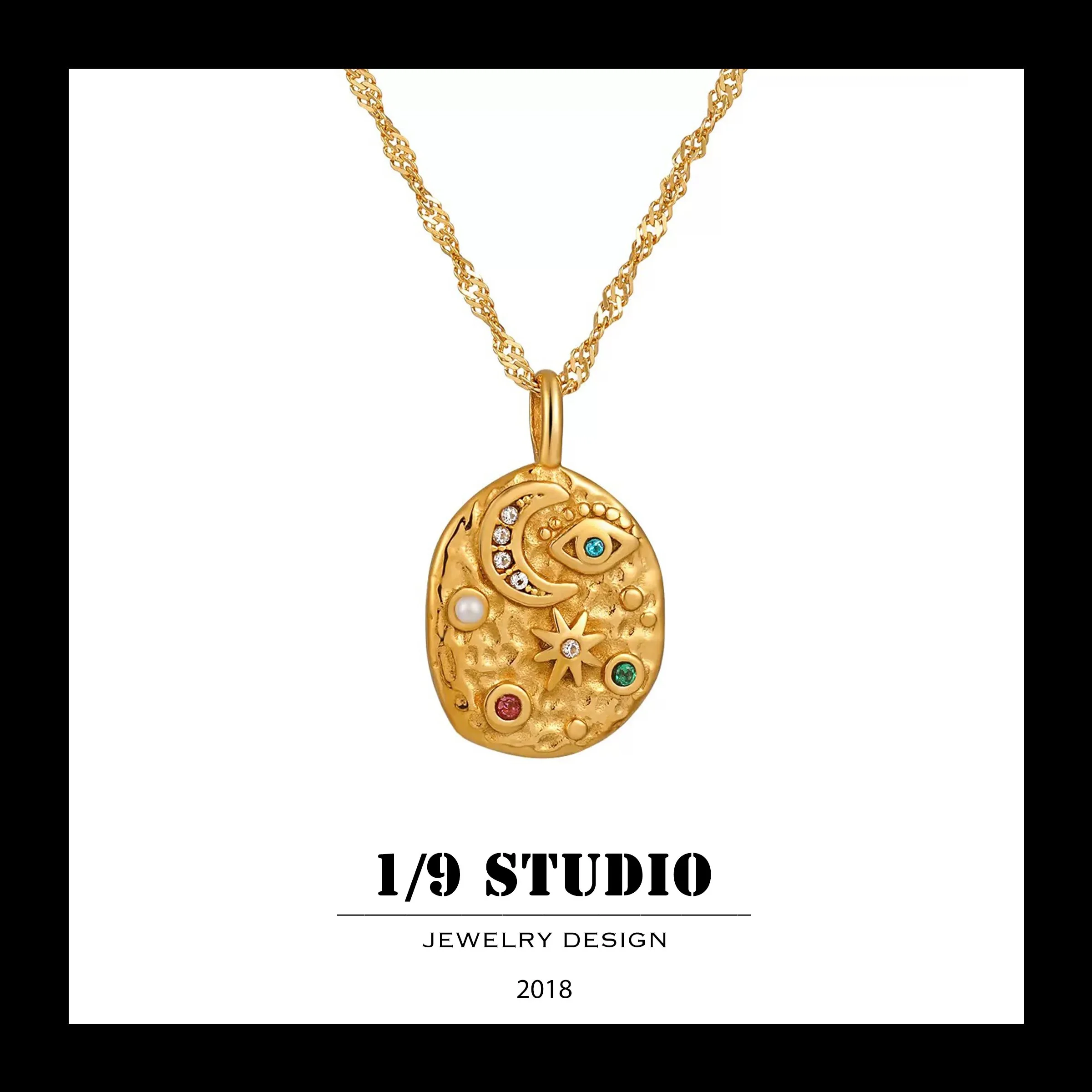 Celestial Oracle Medallion 18K Gold Filled Stainless Steel Adjustable Necklace