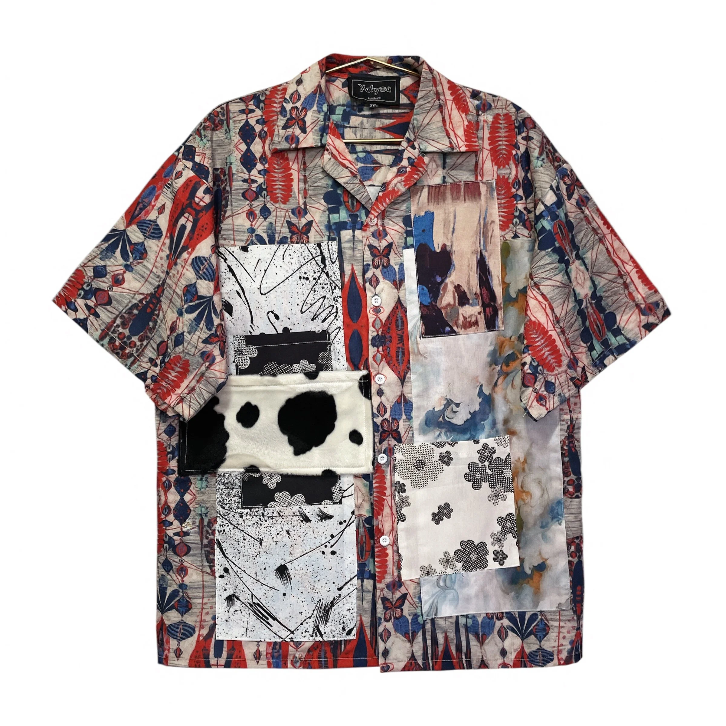 Handmade Short Sleeves Red Shirt