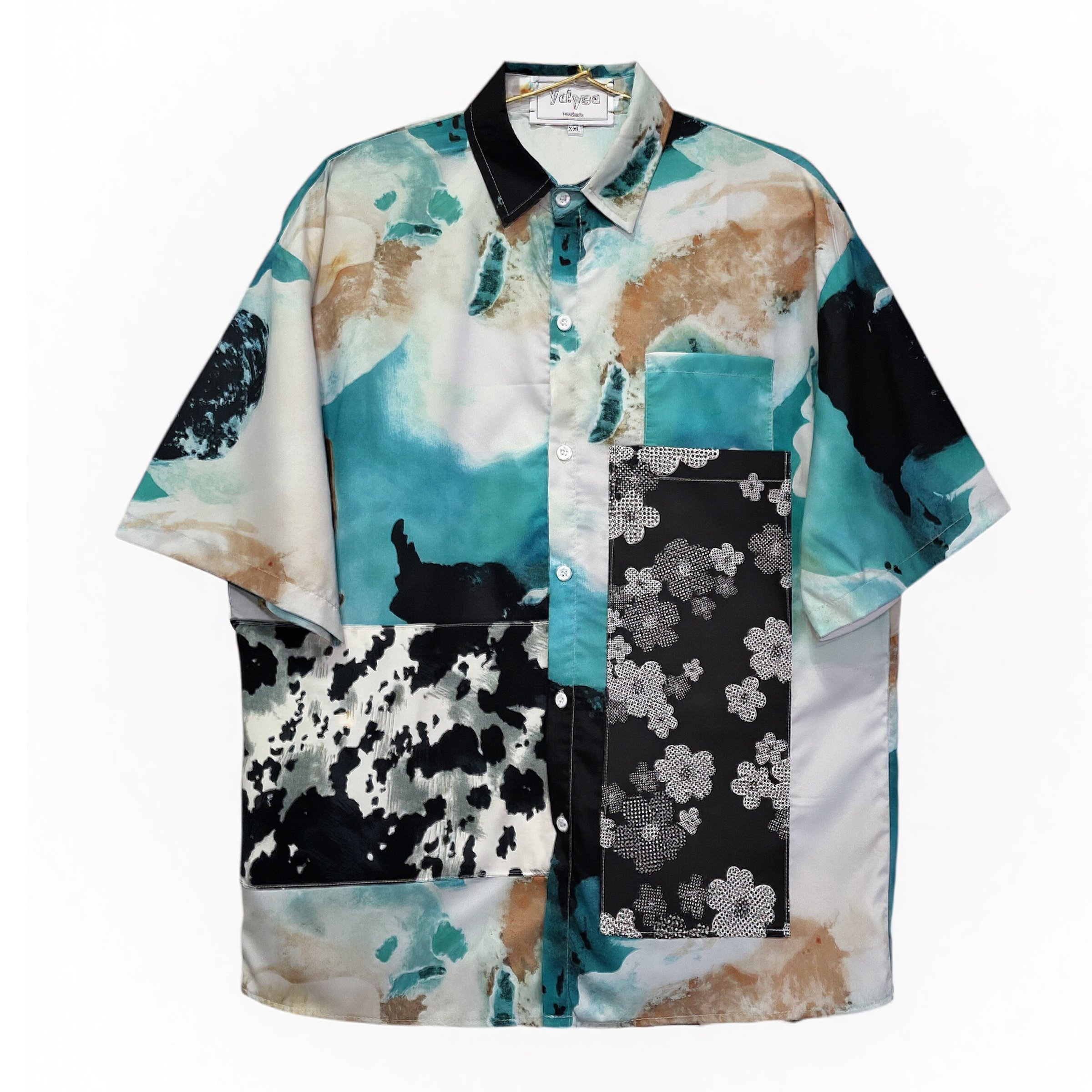 Handmade Short Sleeves Blue Shirt