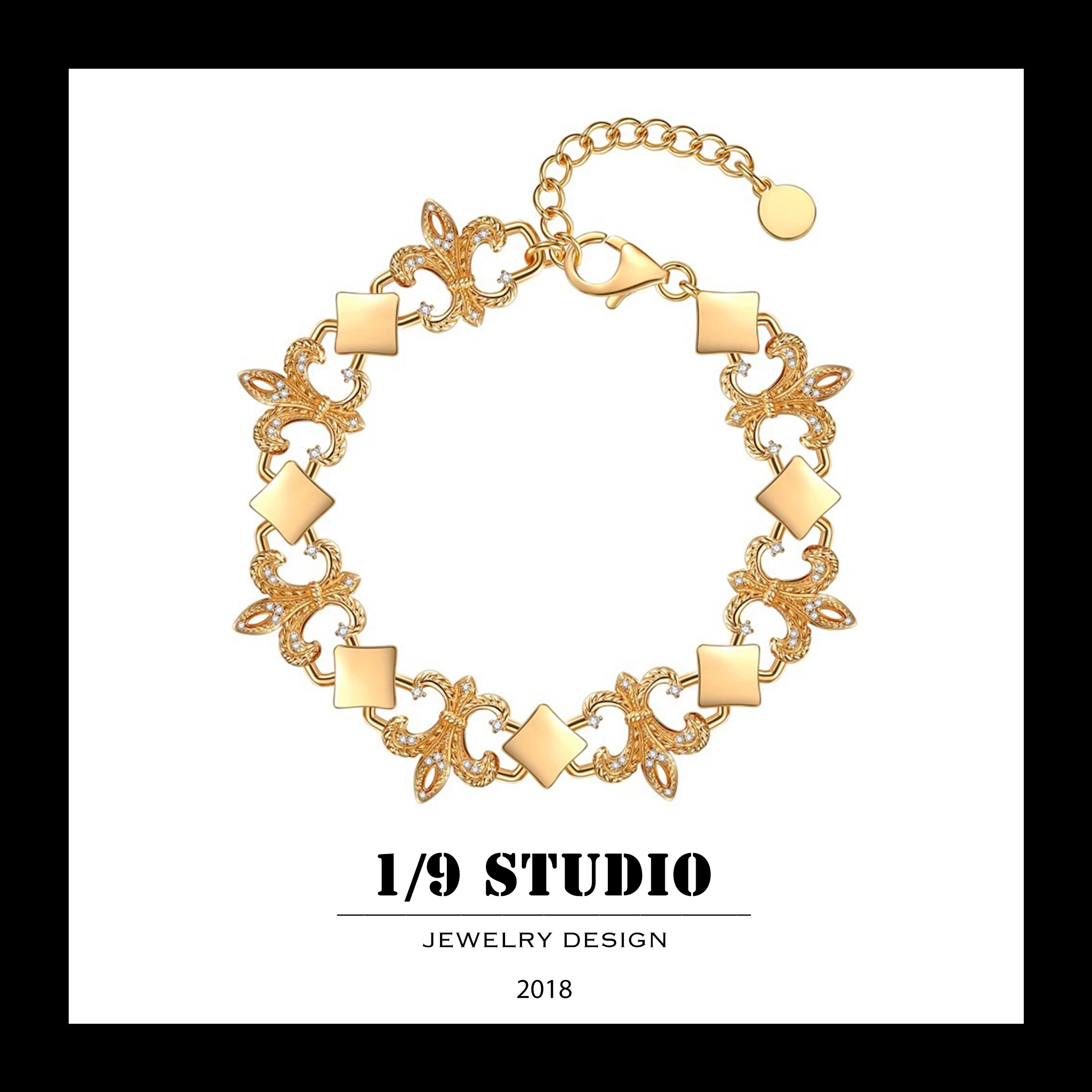 Baroque Square & Filigree 18K Gold Filled 925 Sterling Silver Adjustable Bracelets