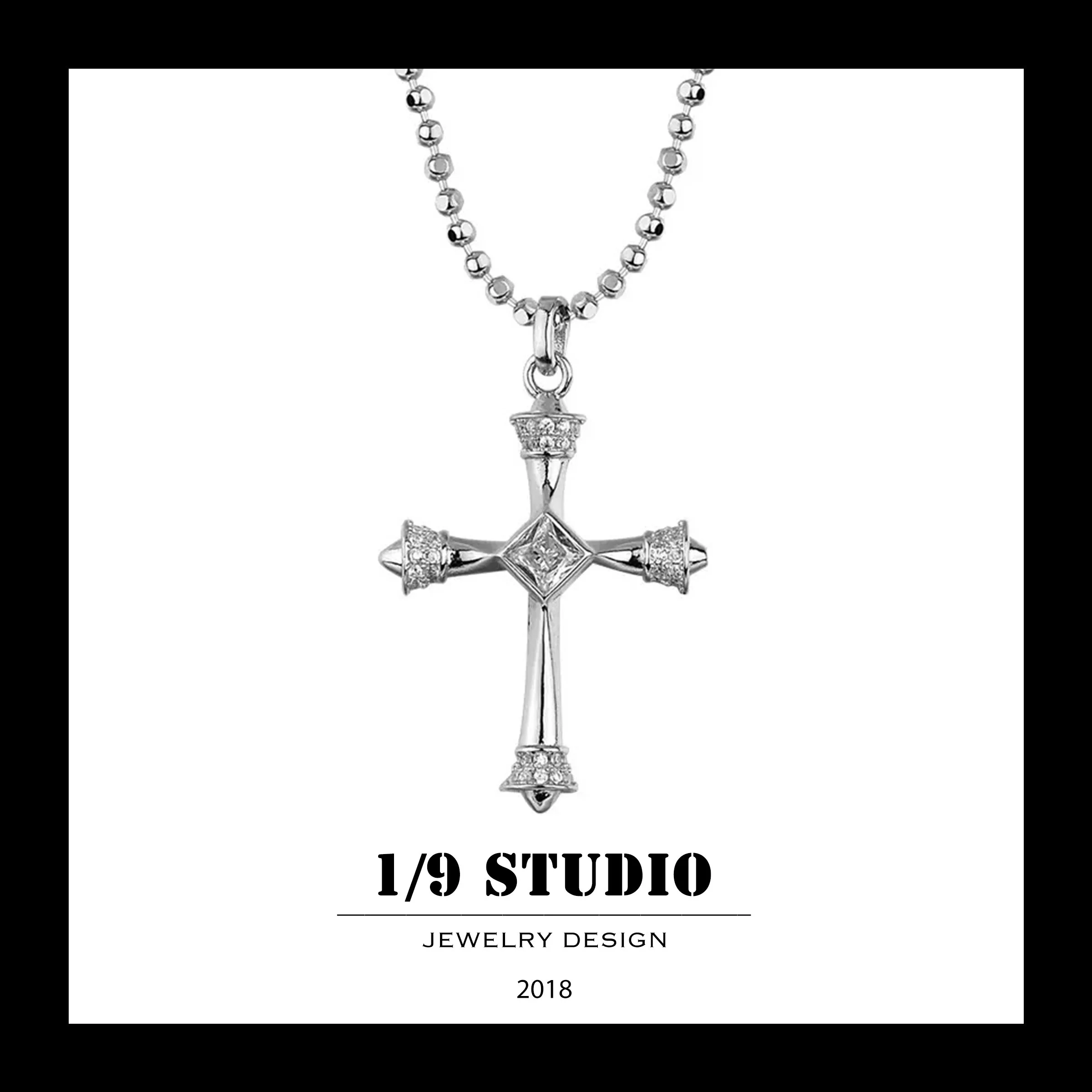 Crystal Core Gothic Cross 925 Sterling Silver Adjustable Necklace