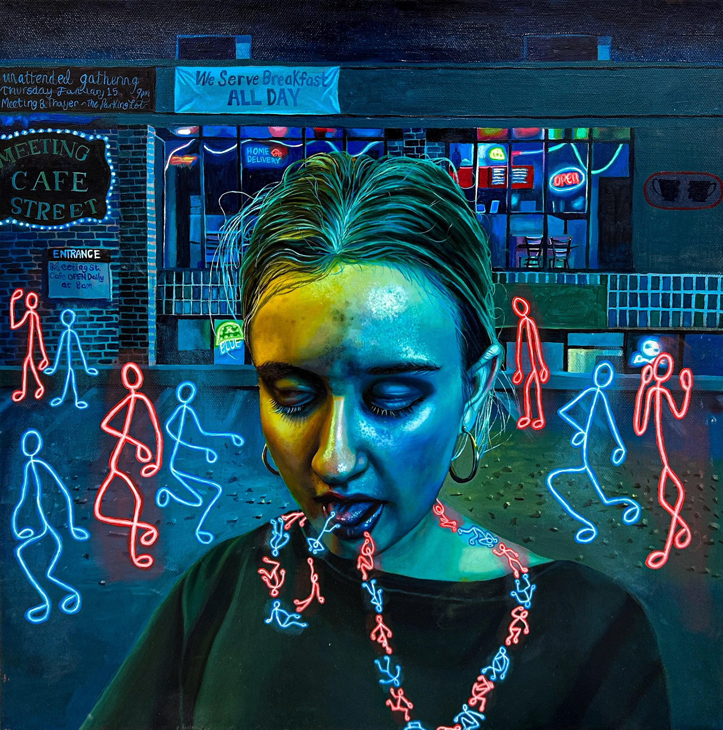 "Unmeeting," 18x18" oil on canvas, 2026