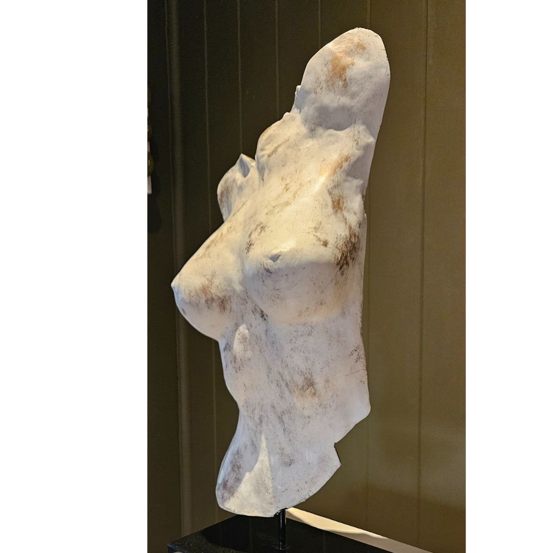 Gilded hydrostone figurative sculpture by Felicity Smith female left side