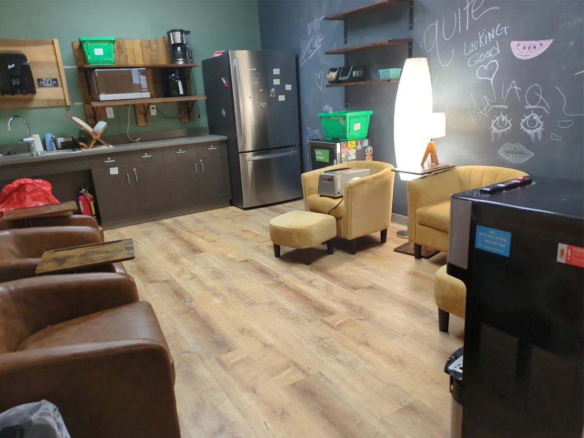 Honest Weight Food Co-op's break room remodel including custom built shelving and new floors ...