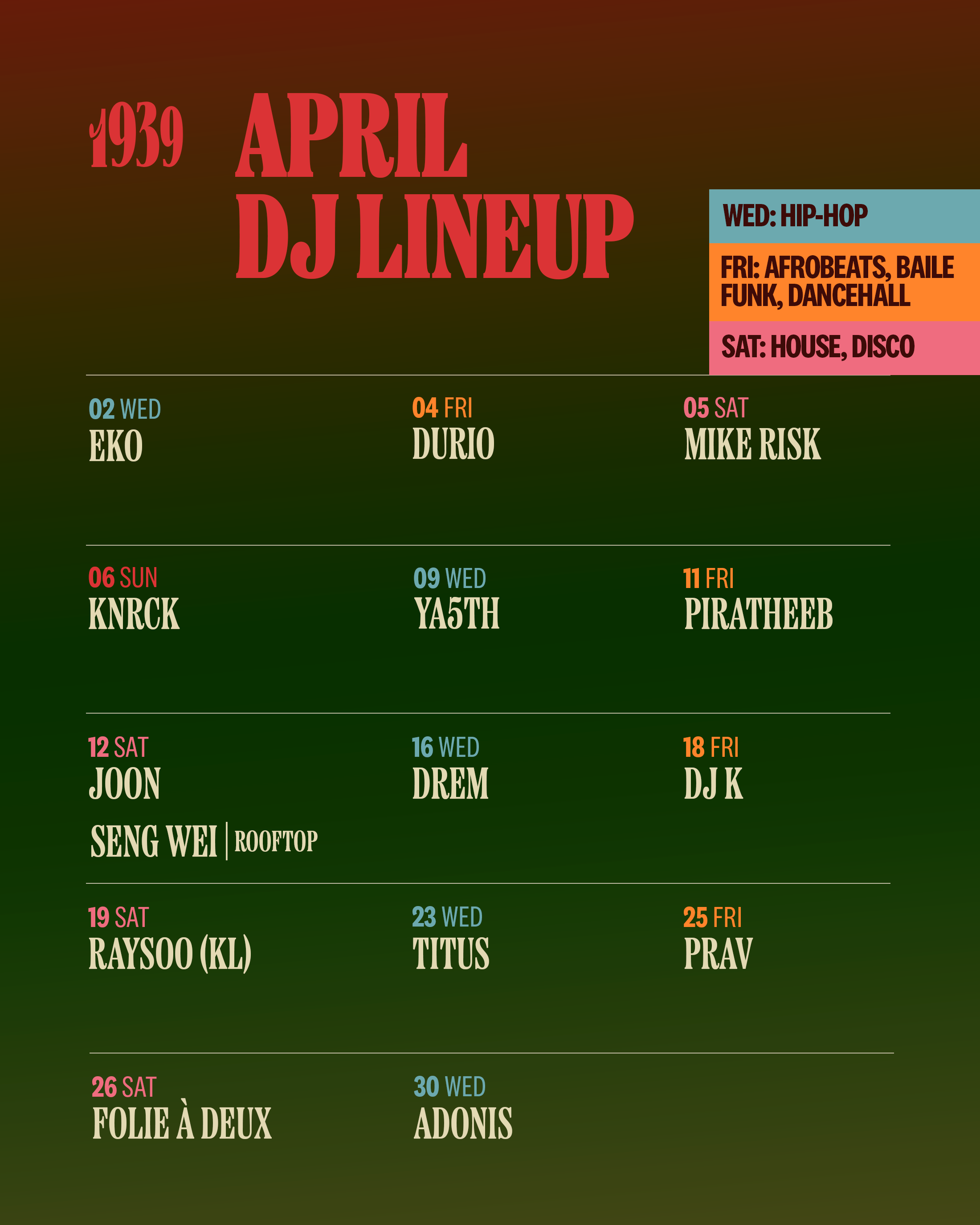 April DJ Lineup 