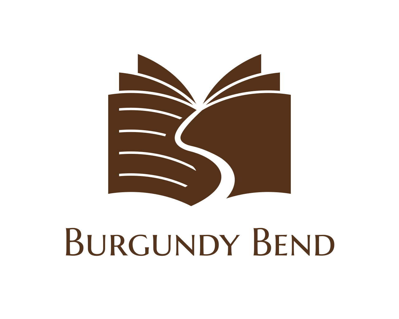 Burgundy Bend Press Logo. An open book with the spine looking like a winding road.