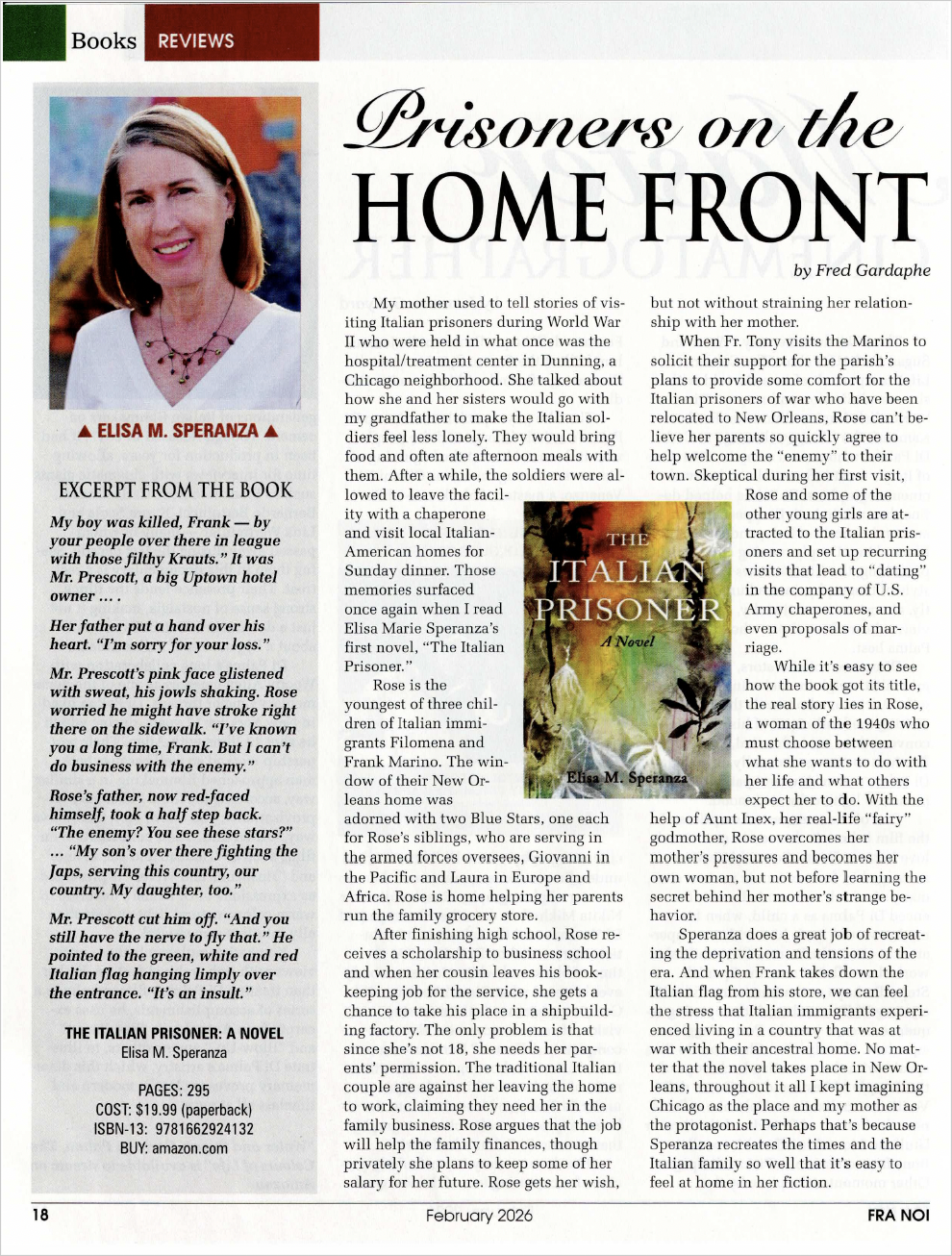Article book review titled Prisoners on the Home Front in 2026 with praise for The Italian Prisoner.