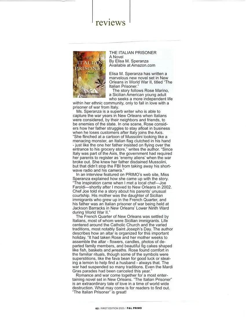 Primo Magazine 2023 edition with praise for The Italian Prisoner.