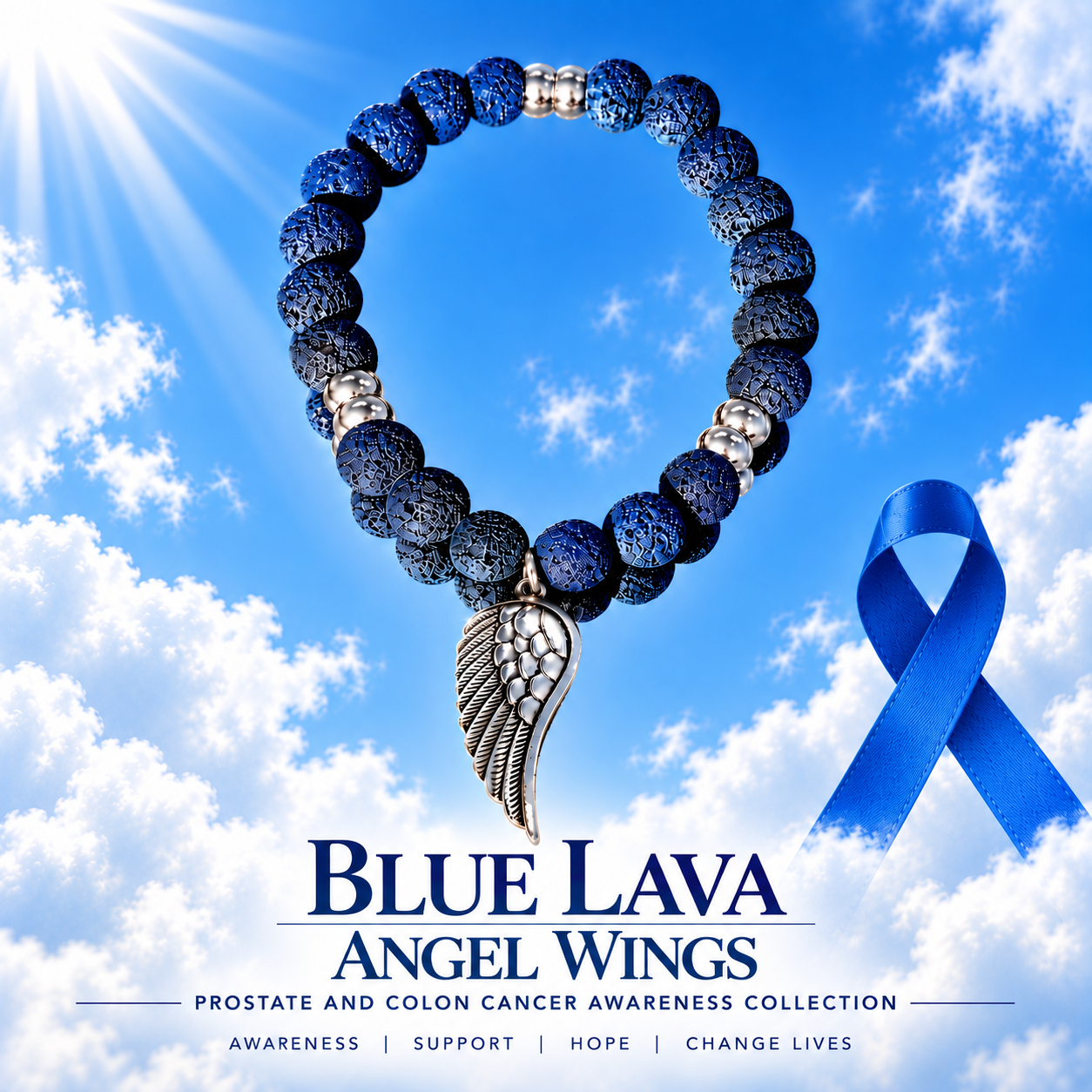 Angel Wings - Prostate and Colon Cancer - Blue Lava
