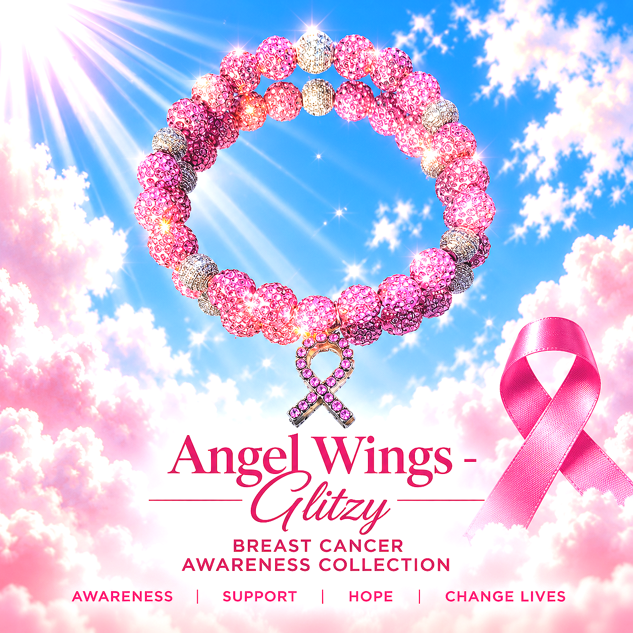 Angel Wings - Breast Cancer - Glitzy
