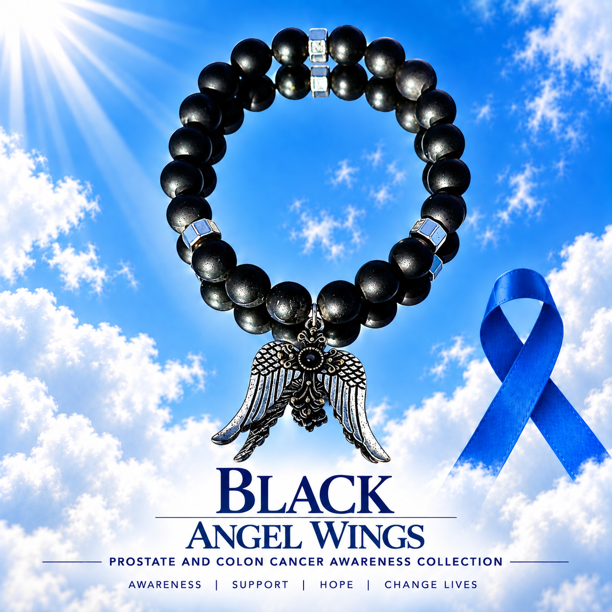 Angel Wings - Prostate and Colon Cancer - Black