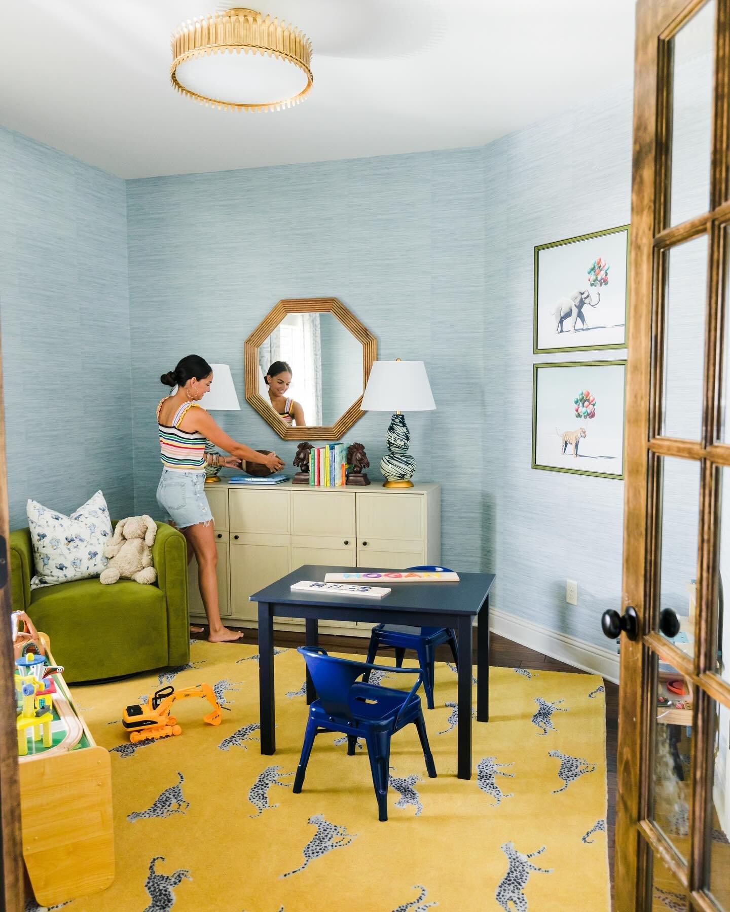 Thought of this cutie playroom this morning!! Love the yellow and blue combo 🧸🪁🪀🏈🖍️