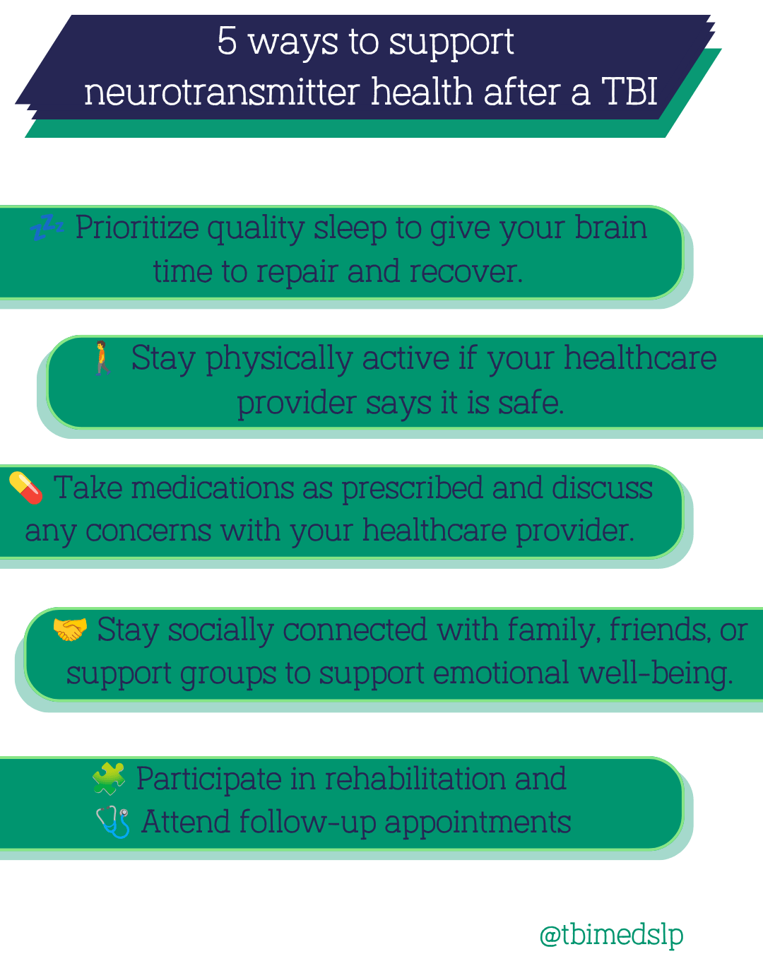 blog graphic explaining five different ways to support neurotransmitters and neurotransmitter health after a traumatic brain injury