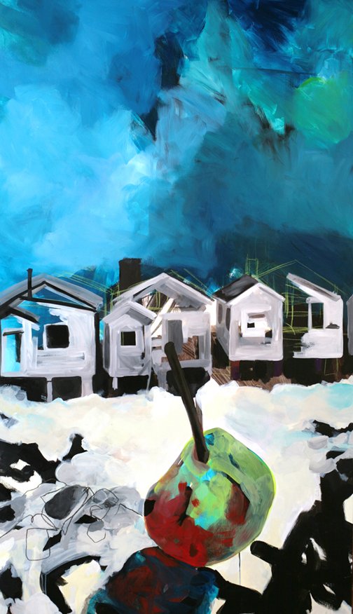 "View from South Front Street" – 40” x 69.5” Acrylic, oil pastel, graphite on panel.