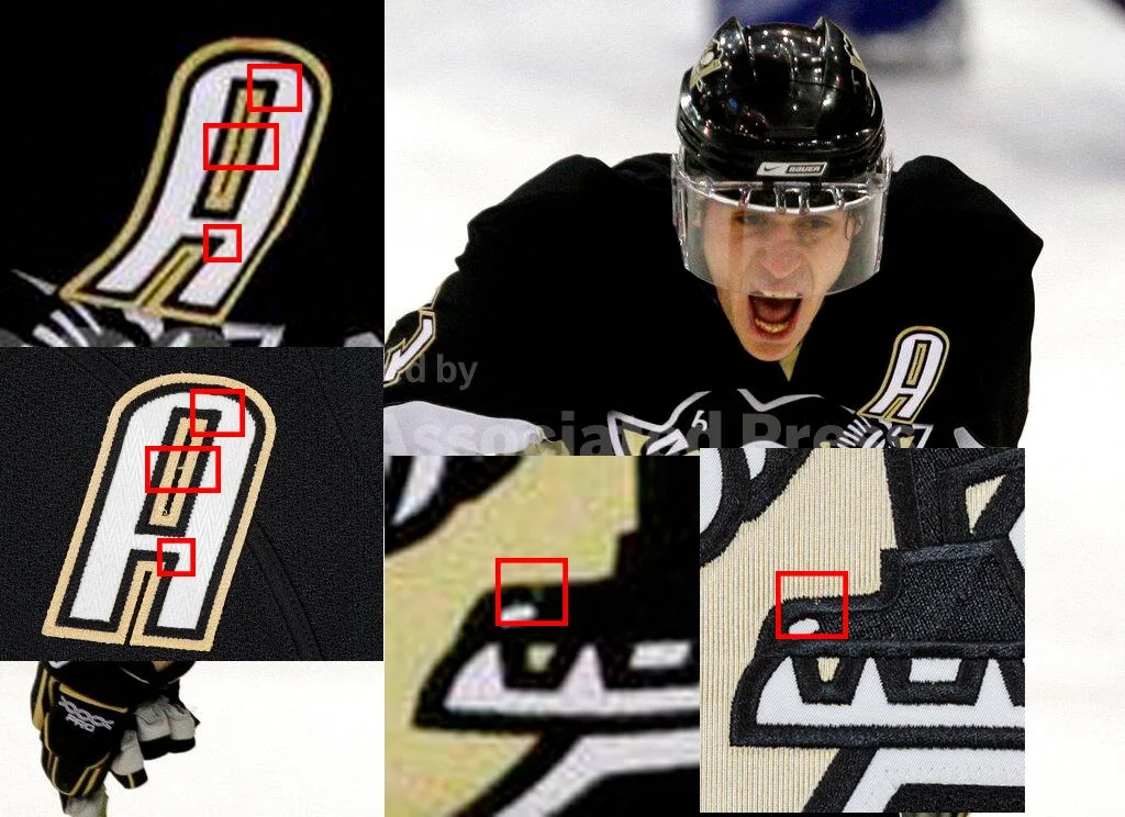 Sewing on the A as well as a flaw on the crest can clearly be seen in this image.