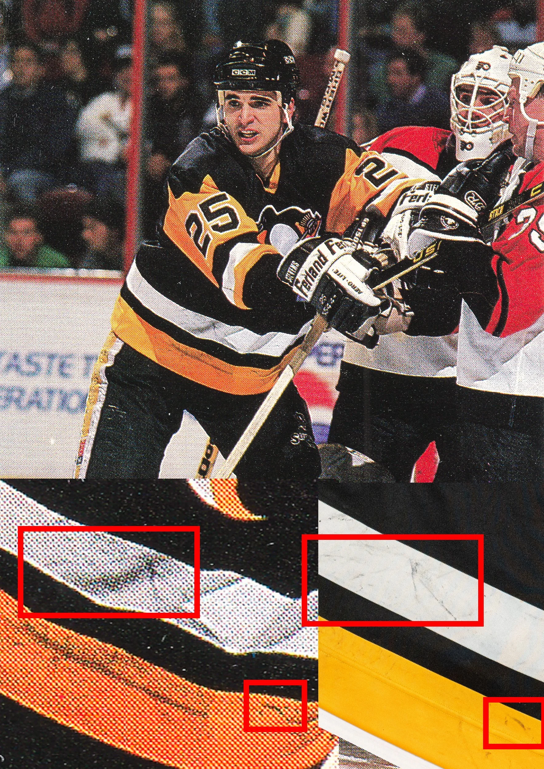 Larger stick marks on the front hem are obvious in this card match.