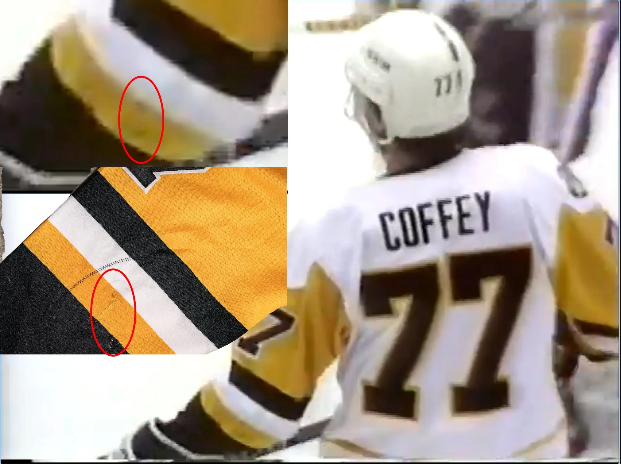 On Oct. 17th: Stick marks/holes match the jersey to video stills of his record breaking 1,053rd point.