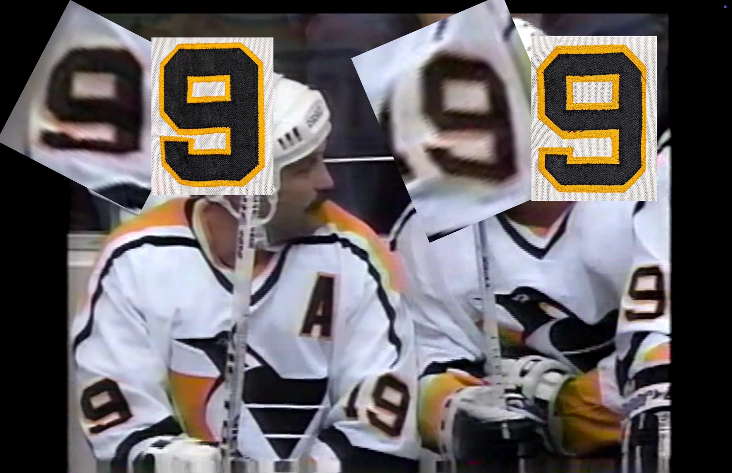 A great shot of the mismatching 9's as Trottier has a chat with Markus Naslund on Dec 14th vs the Kings.