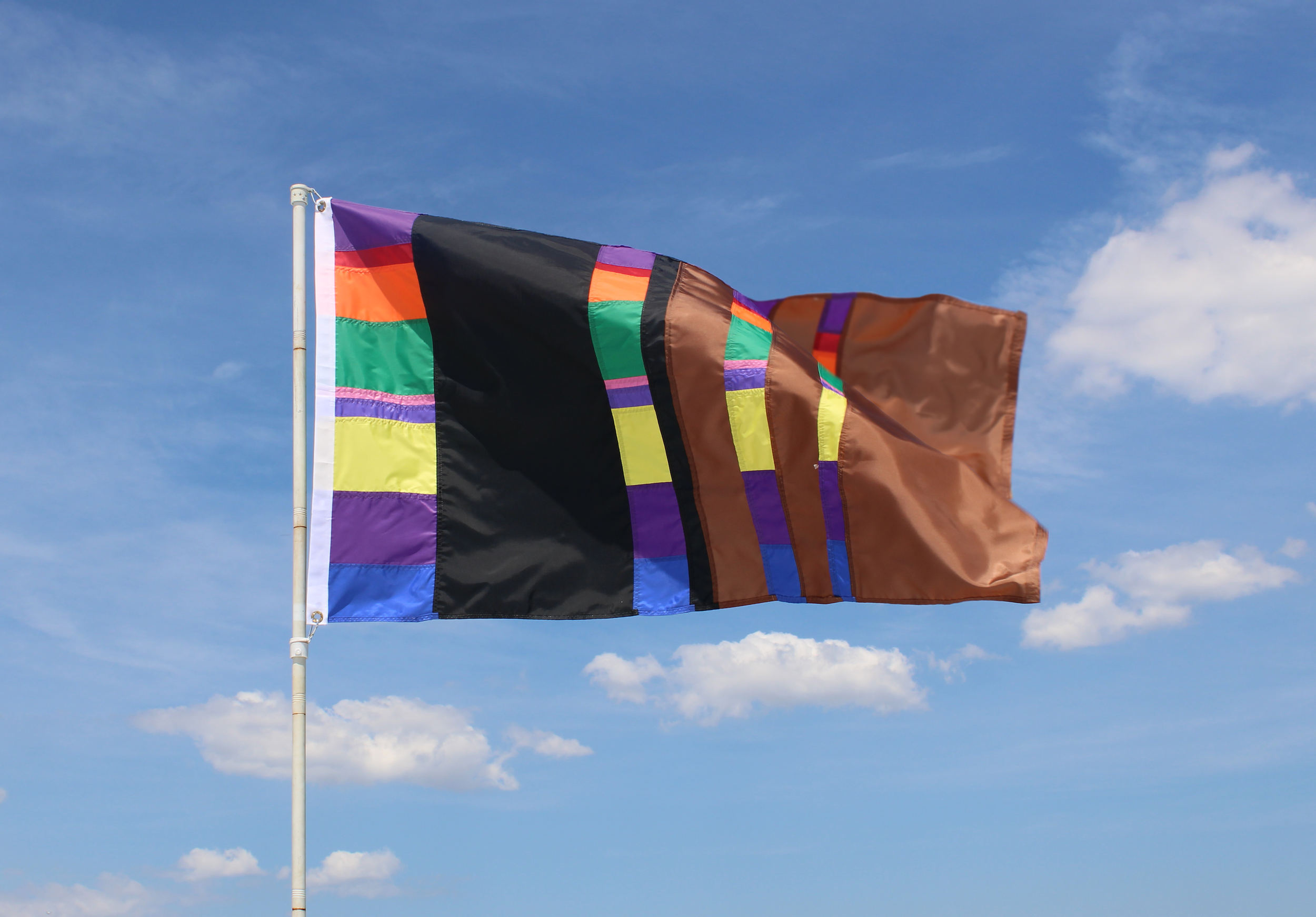 Utopian Pride Flag #13, 2025, Re-ordered nylon pride flags, 48" x 72"