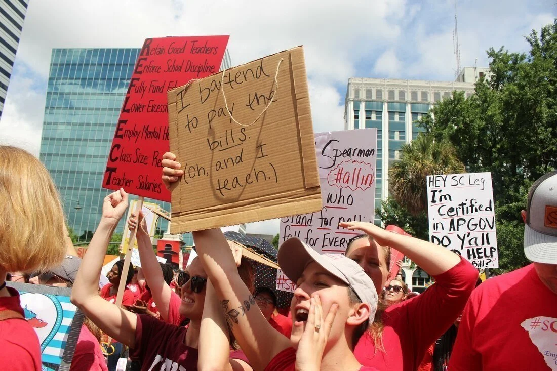Educators protest the South Carolina government's budgeting decisions at #RedForEd.