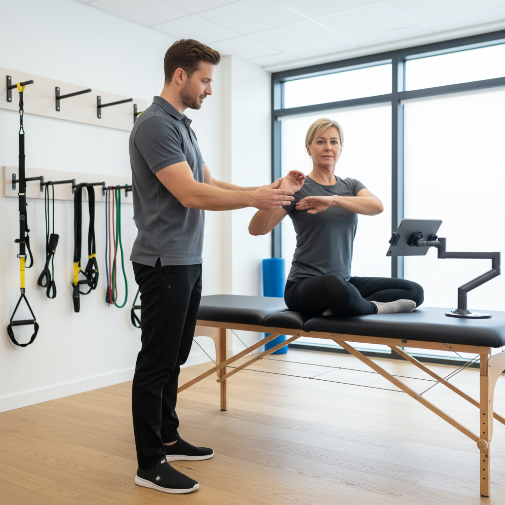 Physical therapist performing comprehensive movement assessment for performance optimization with athlete at Pasadena physical therapy clinic