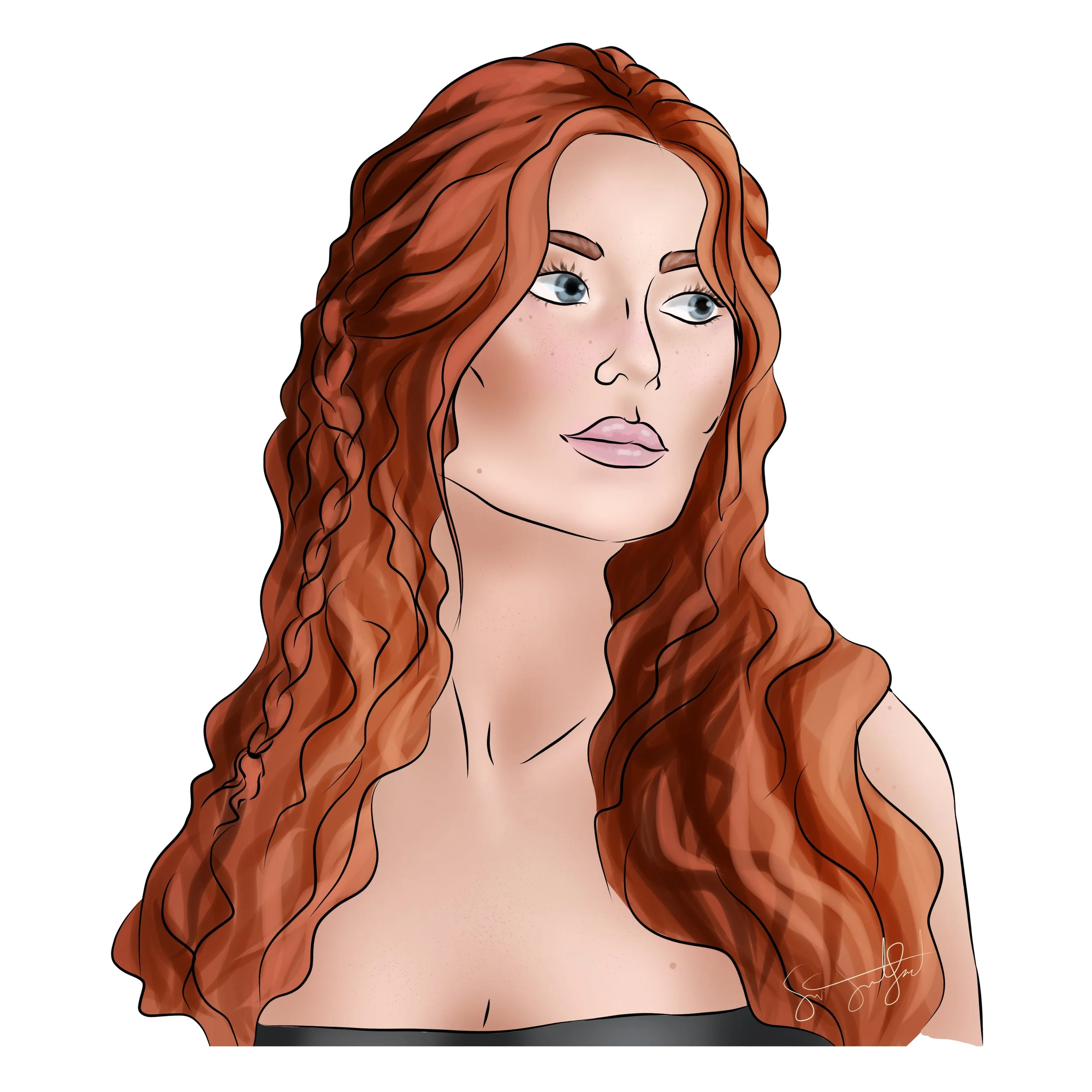 Art of Sayida Kalenti Alberona from Huntress of Darkness, drawn by Siri Sandford.