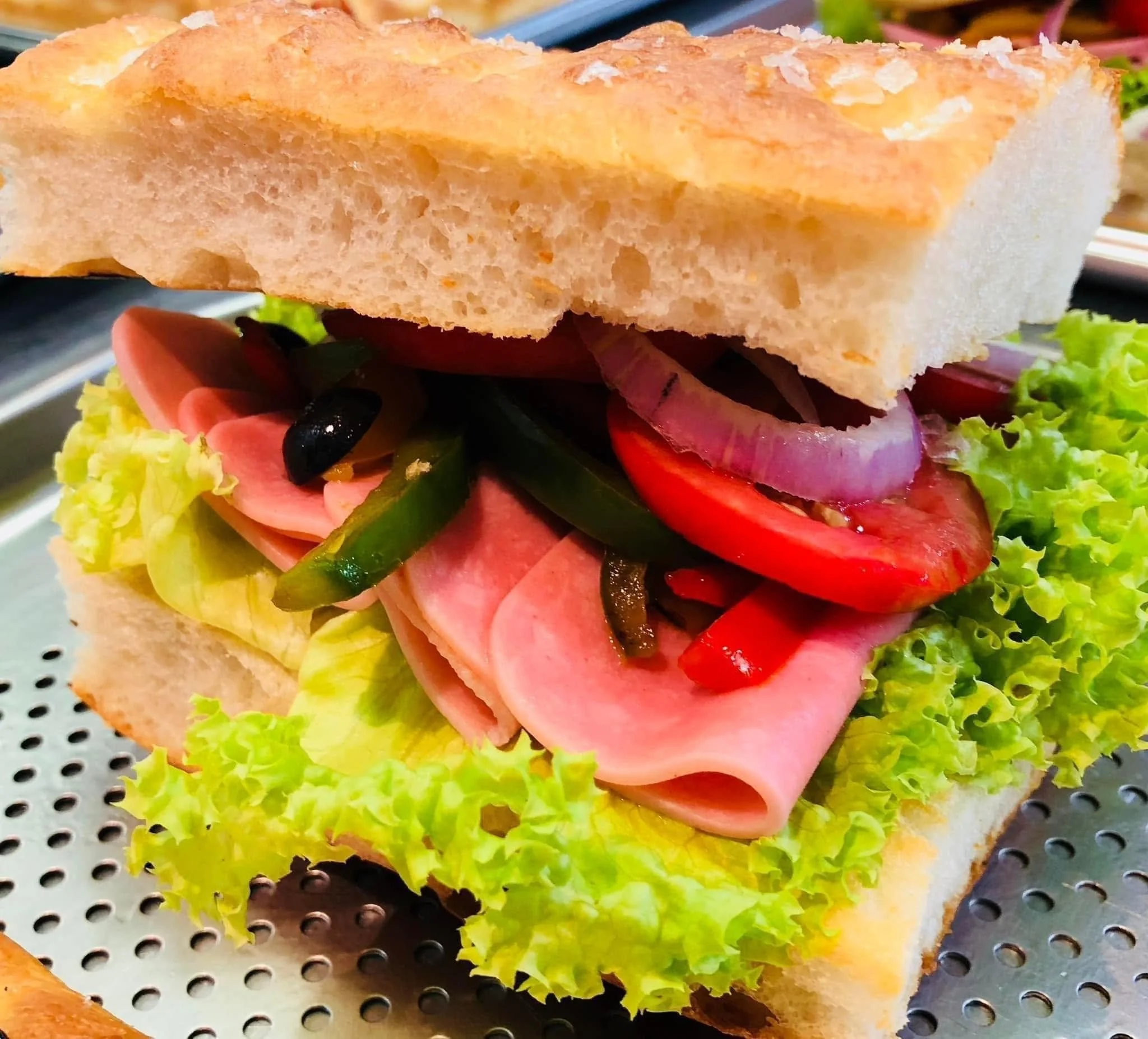 focaccia with ham and fillings