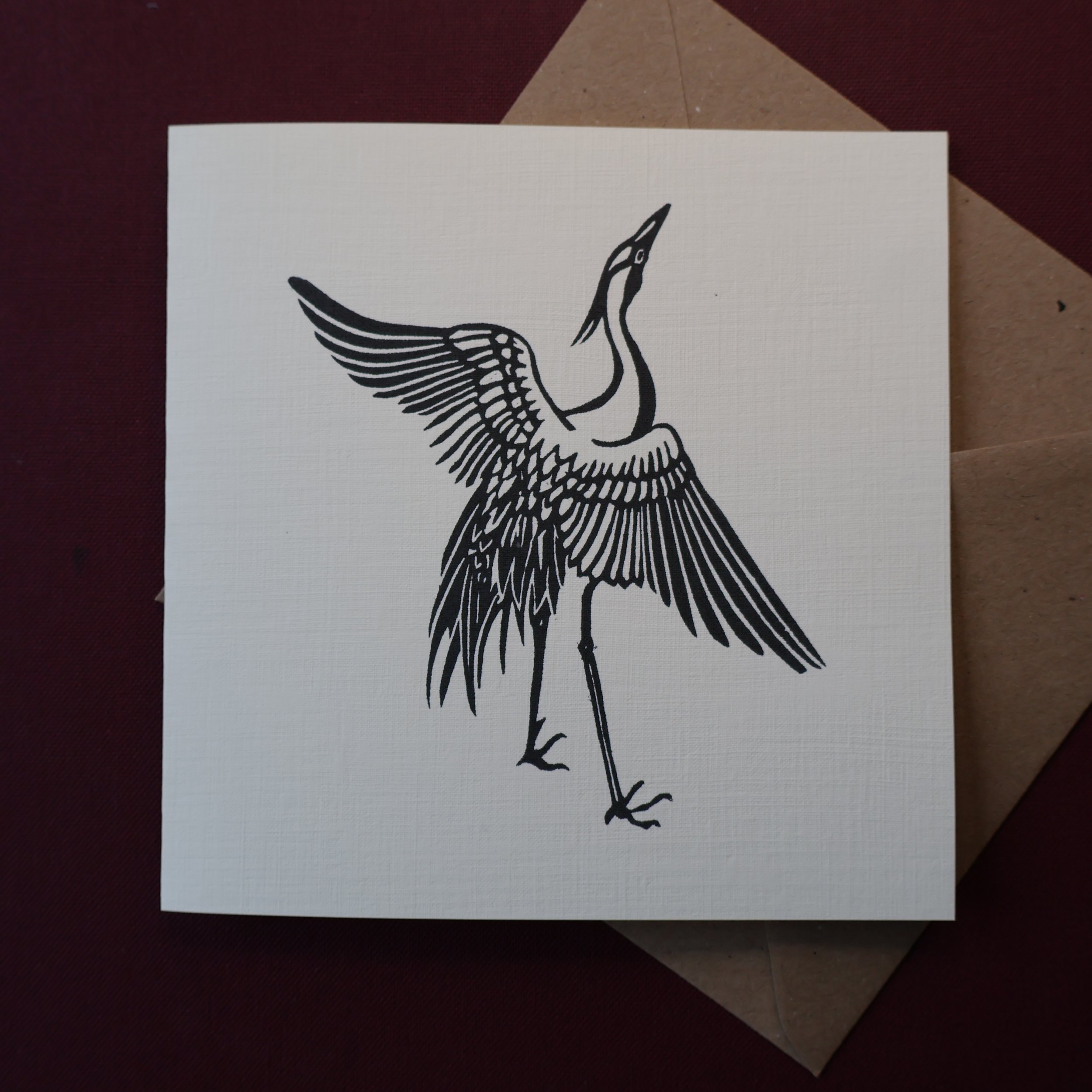 Heron, Original Artists Greeting Card from the Linocut collection