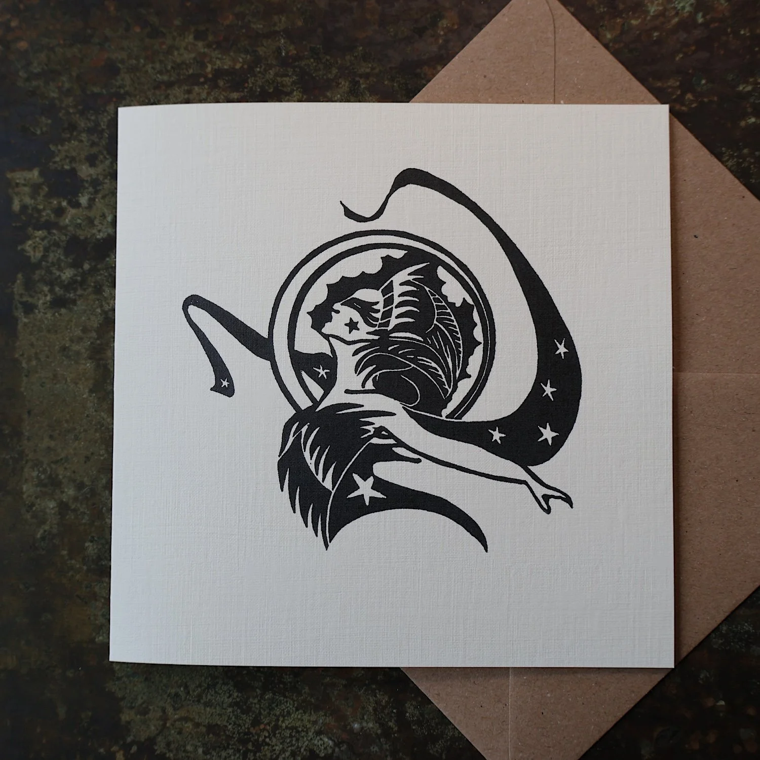 Queen of the Night, Original Artists Greeting Card from the Linocut collection