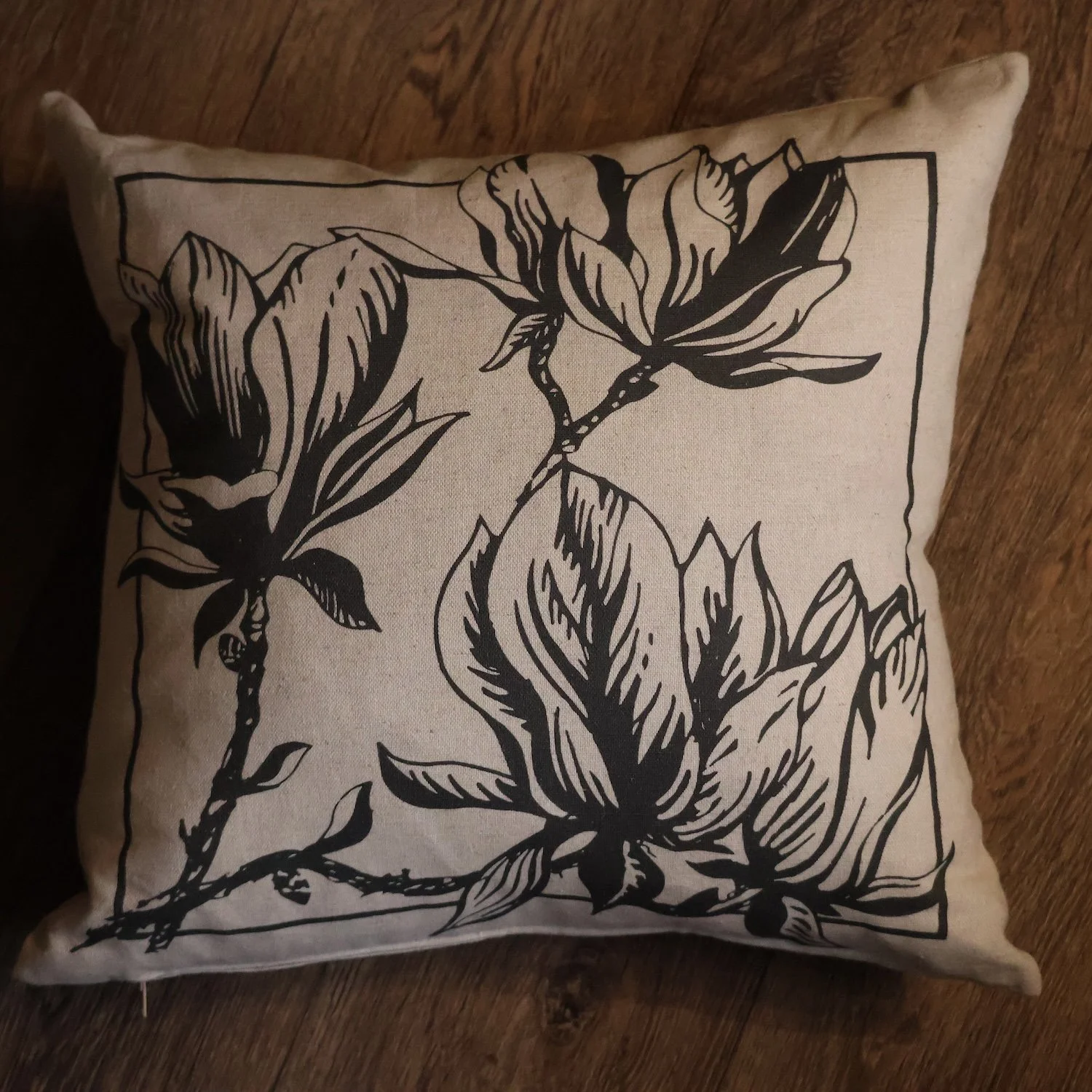 Magnolia - Cushion based on an original Linocut design