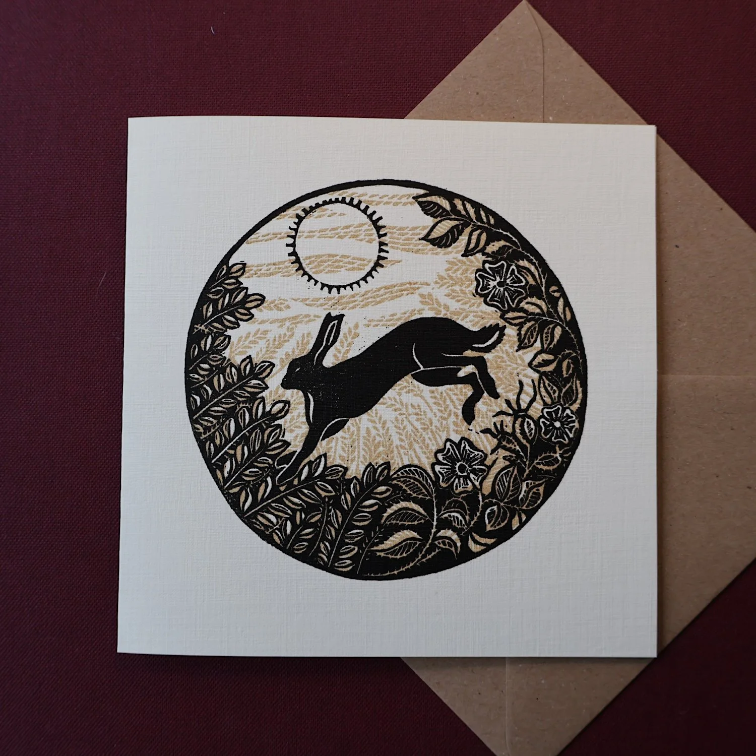 Running Hare, Original Artists Greeting Card from the Linocut collection