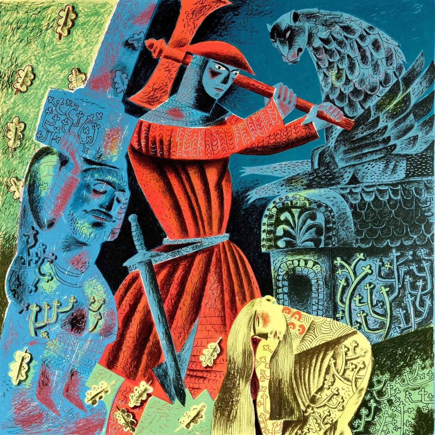 The Green Knight Bows to Gawain's Blow- Clive Hicks Jenkins, Screenprint