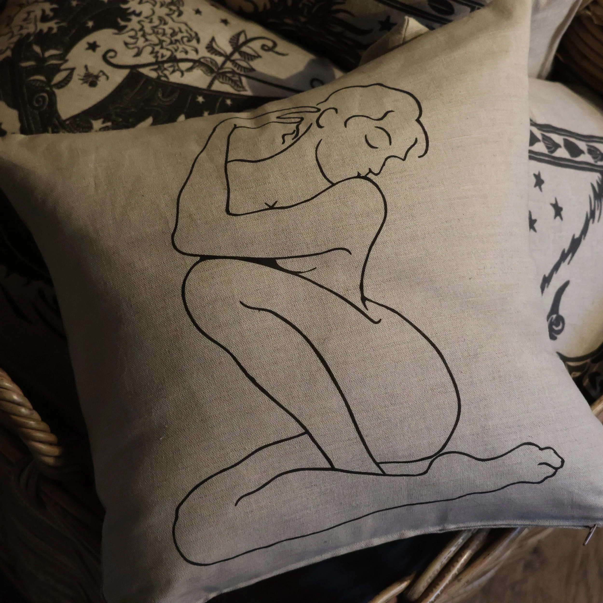 Turn - Cushion based on an original Linocut design