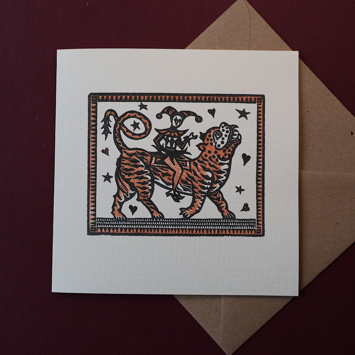 Tiger Tiger, Original Artists Greeting Card from the Linocut collection