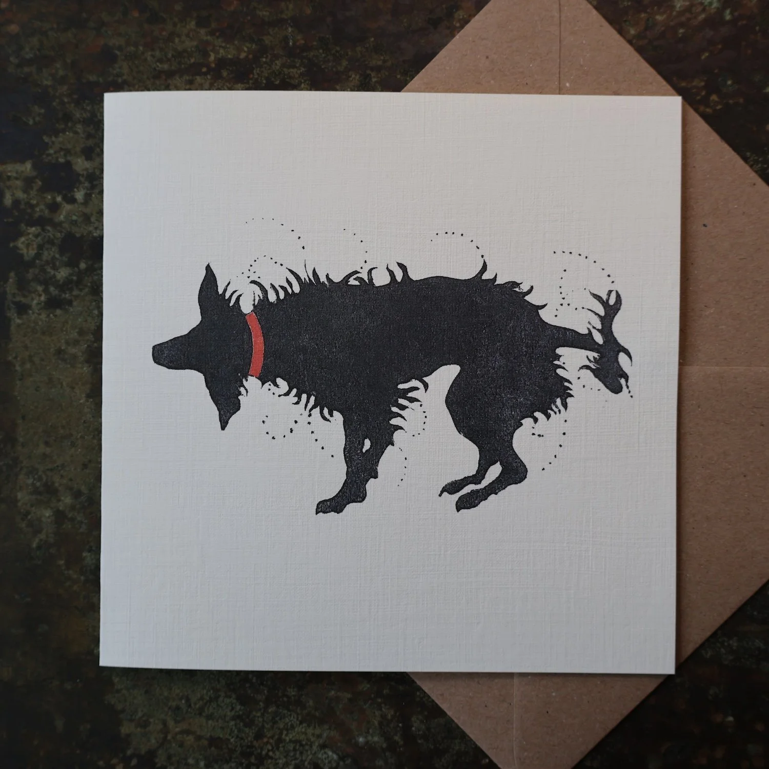 Wet Dog Boogie, Original Artist Greeting Card from the Linocut collection