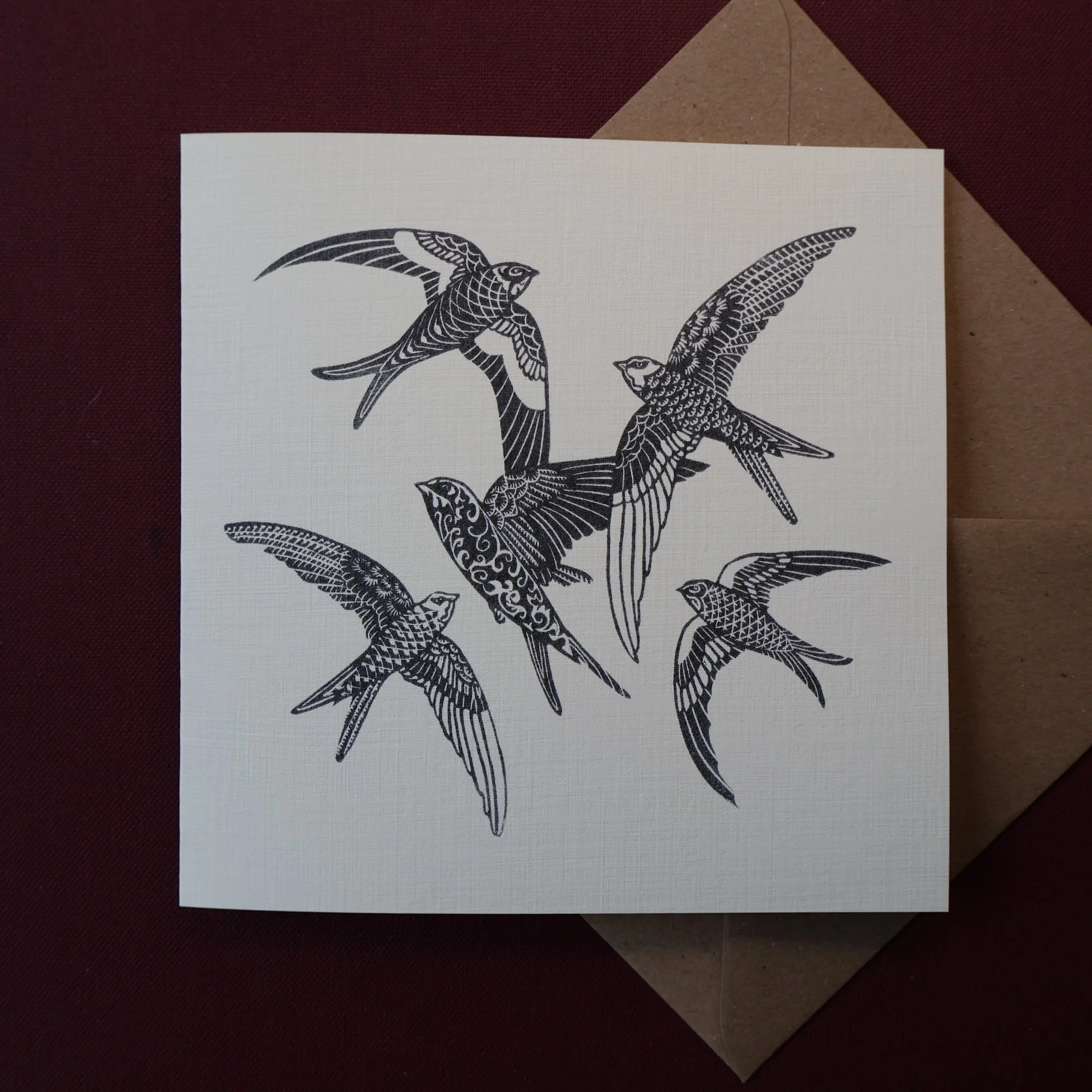 Swifts, Original Artists Greeting Card from the Linocut collection