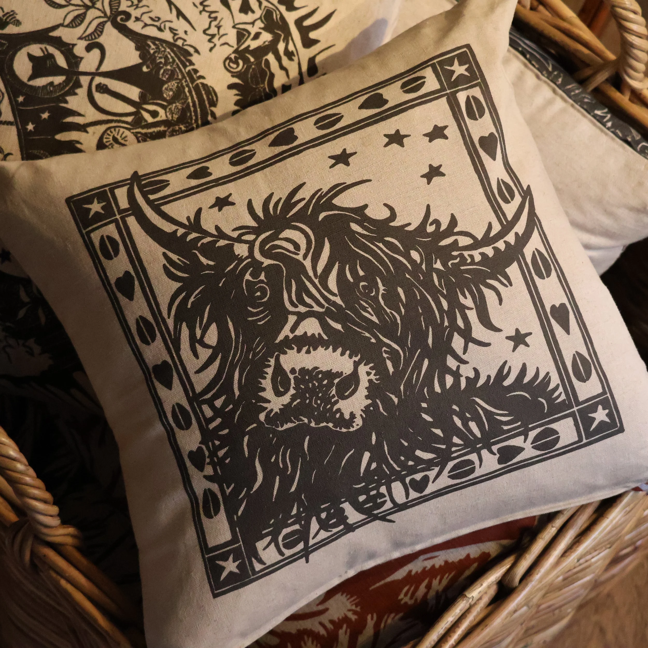 Bad Hair Day- Cushion based on an original Linocut design