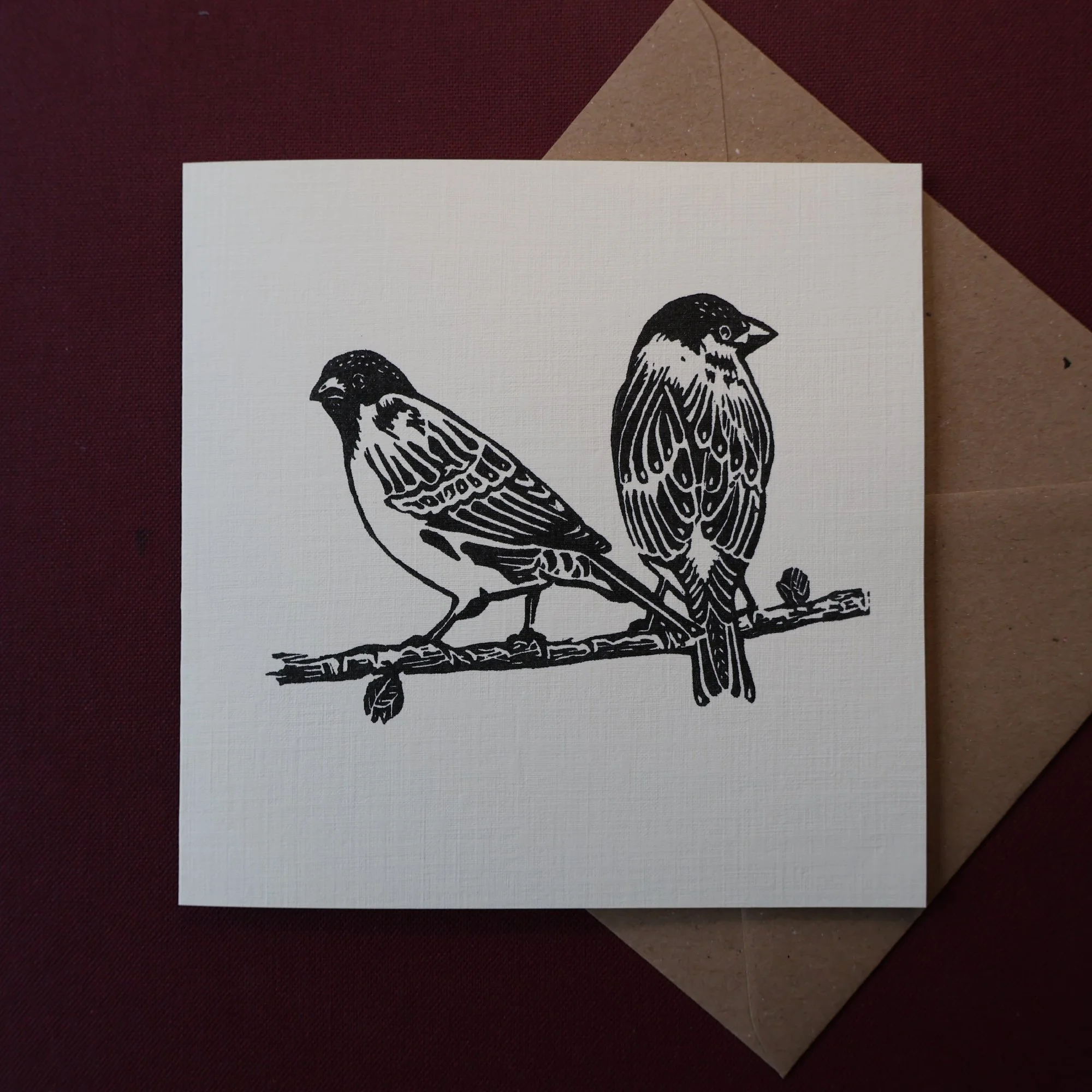 Sparrows, Original Artists Greeting Card from the Linocut collection