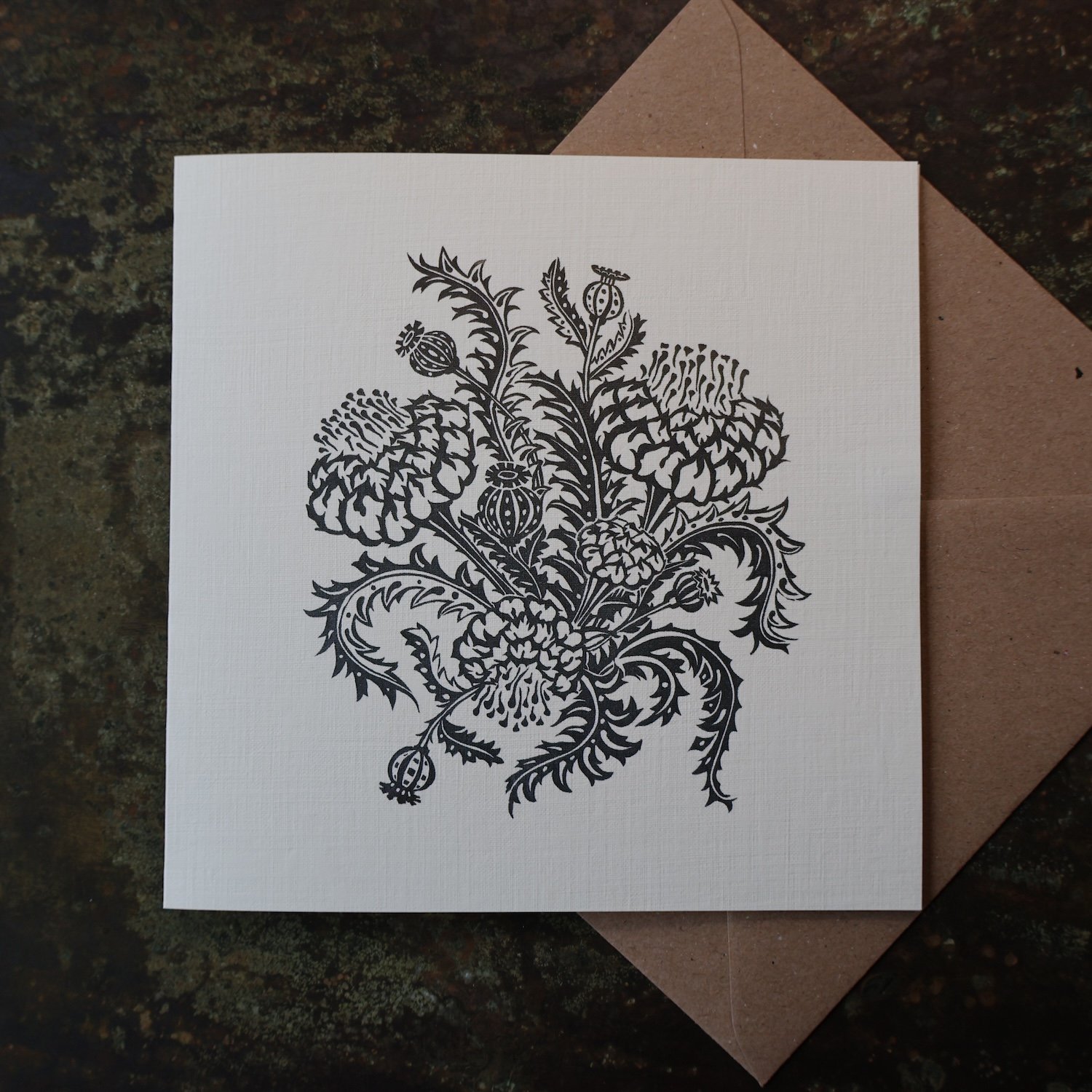 Artichoke & Teasel, Original Artists Greeting Card from the Linocut collection